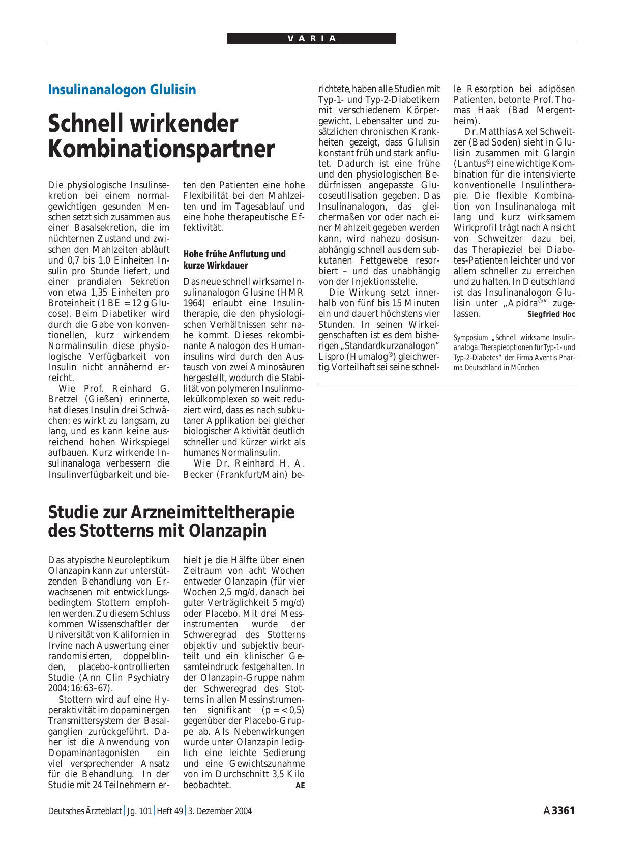 Vorschauseite 1: Studie zur Arzneimitteltherapie des Stotterns mit Olanzapin
