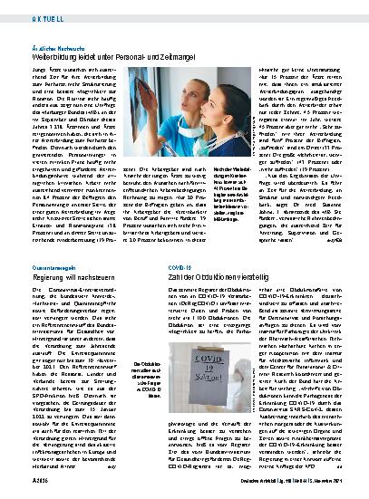 Vorschauseite 1: Ärztlicher Nachwuchs: Weiterbildung leidet unter Personalund Zeitmangel