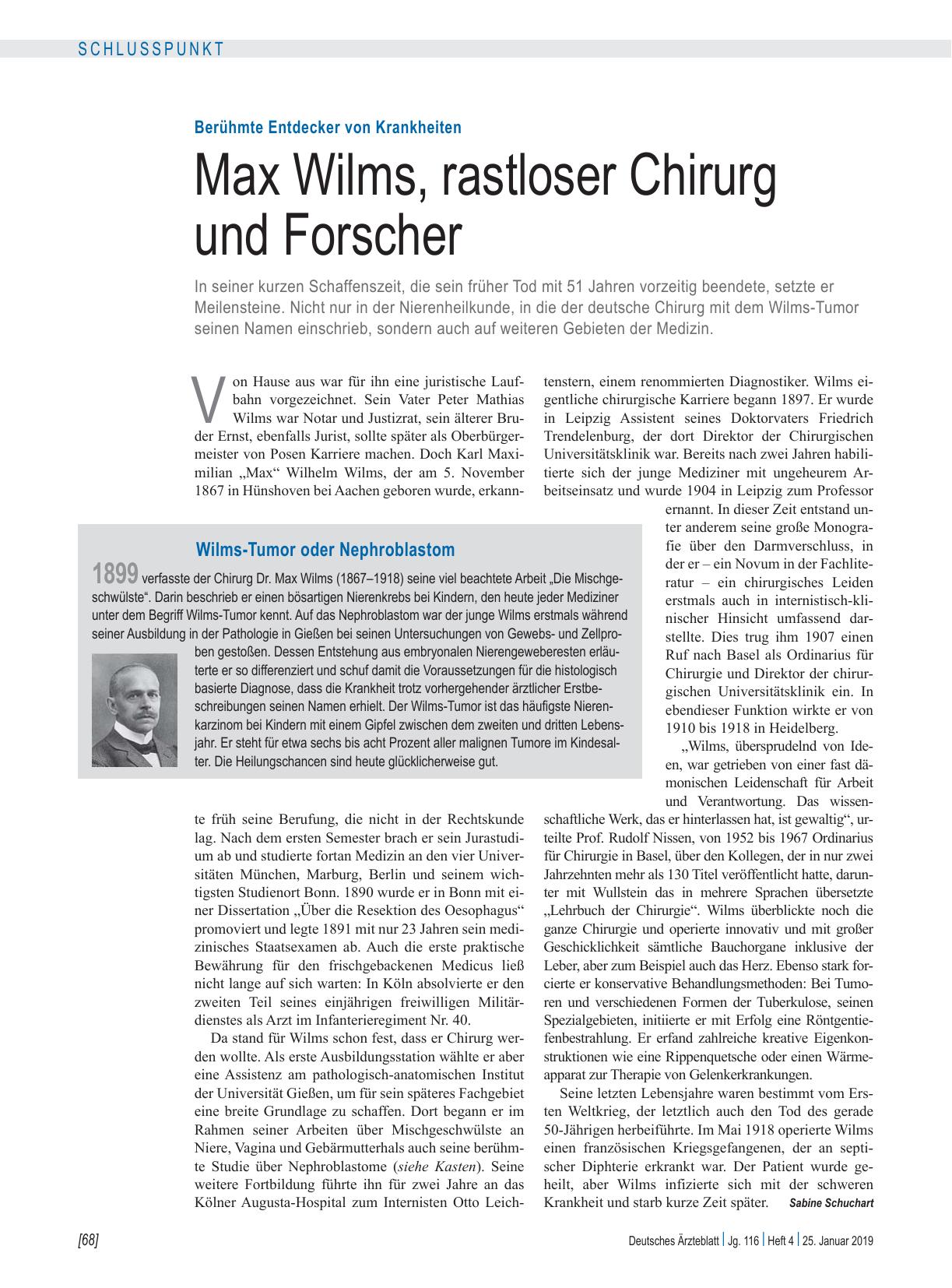 Vorschauseite 1: Berühmte Entdecker von Krankheiten: Max Wilms, rastloser Chirurg und Forscher