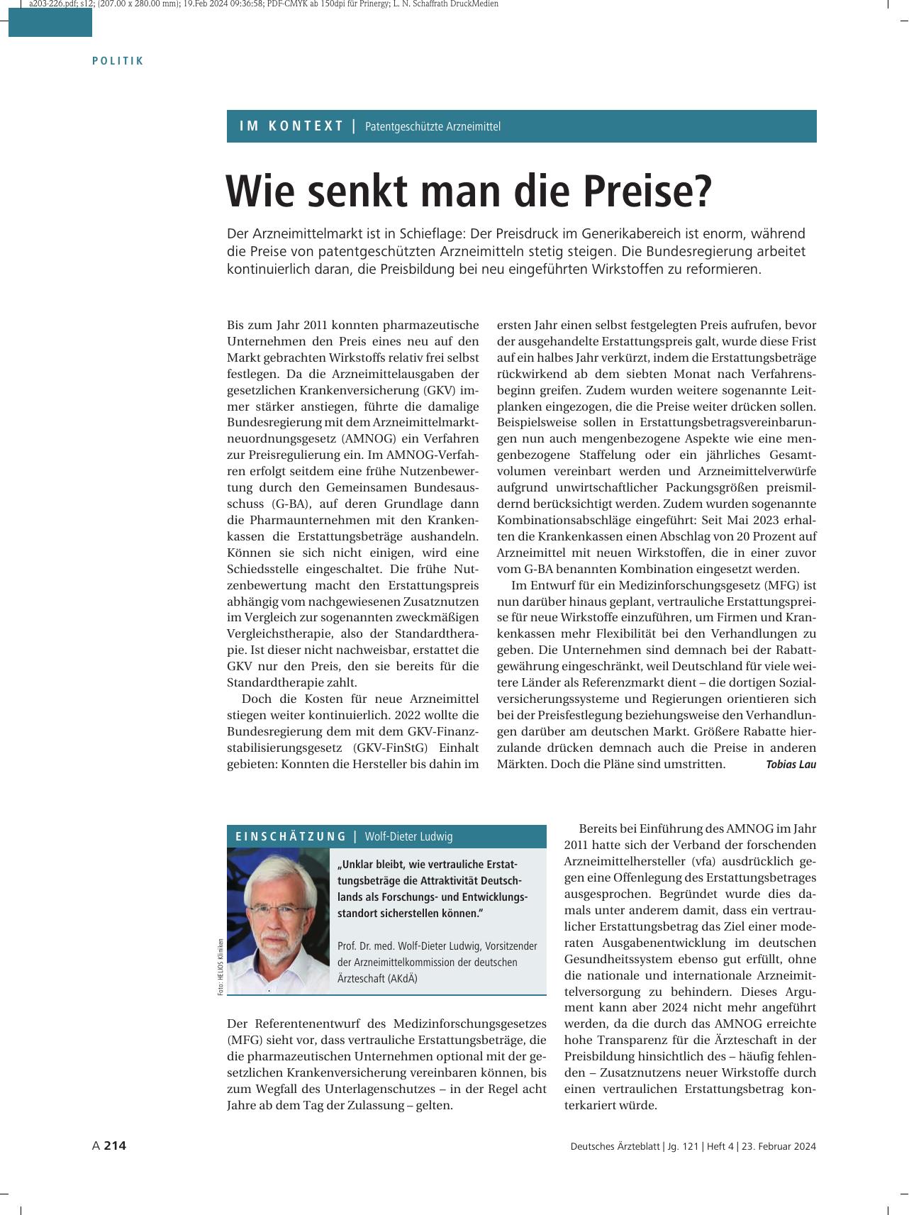 Vorschauseite 1: Patentgeschützte Arzneimittel: Wie senkt man die Preise?