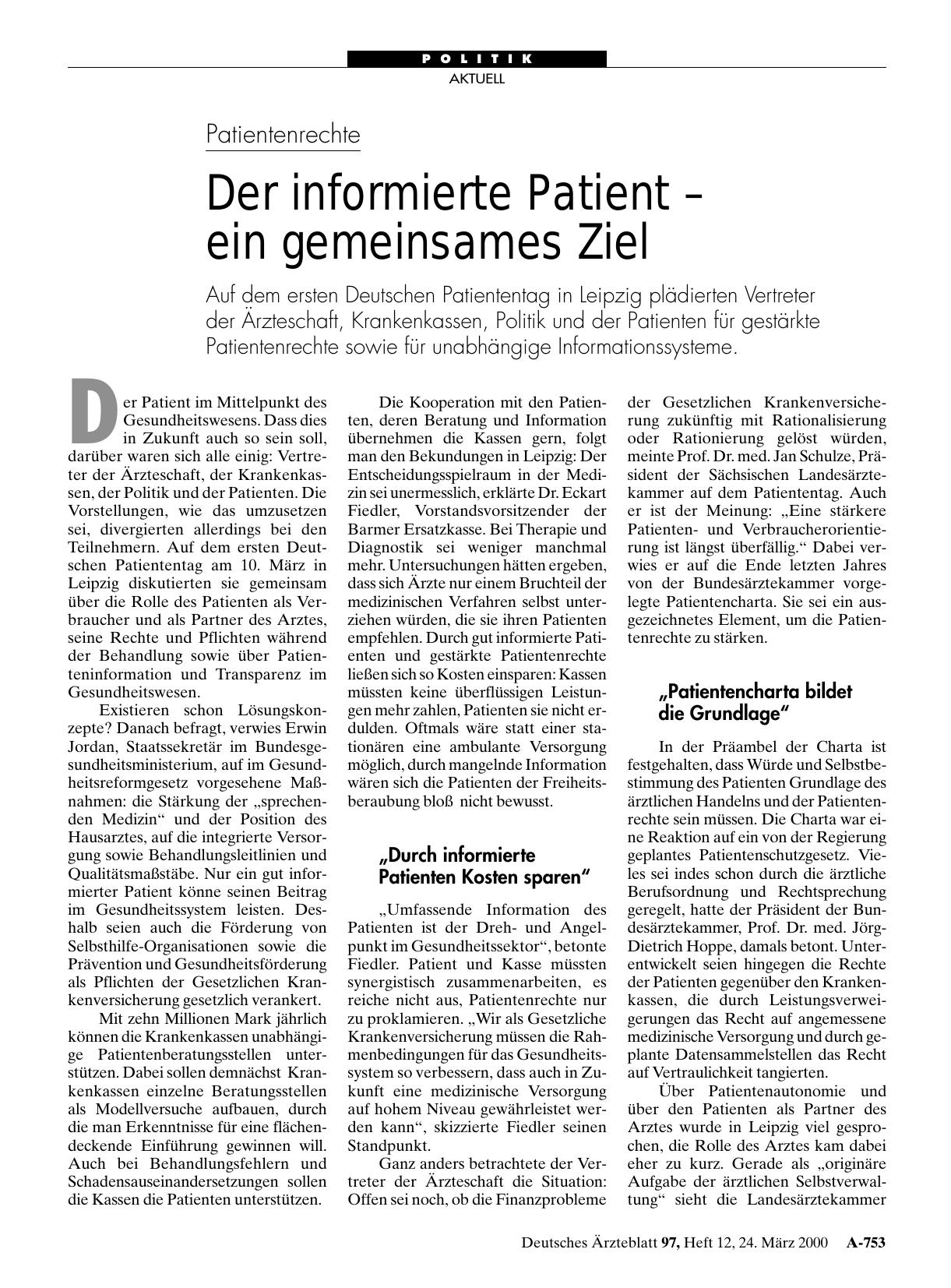 Vorschauseite 1: Patientenrechte: Der informierte Patient - ein gemeinsames Ziel
