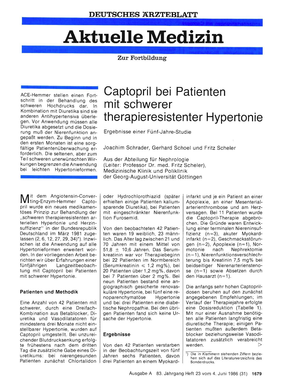 Vorschauseite 1: Captopril bei Patienten mit schwerer therapieresistenter Hypertonie