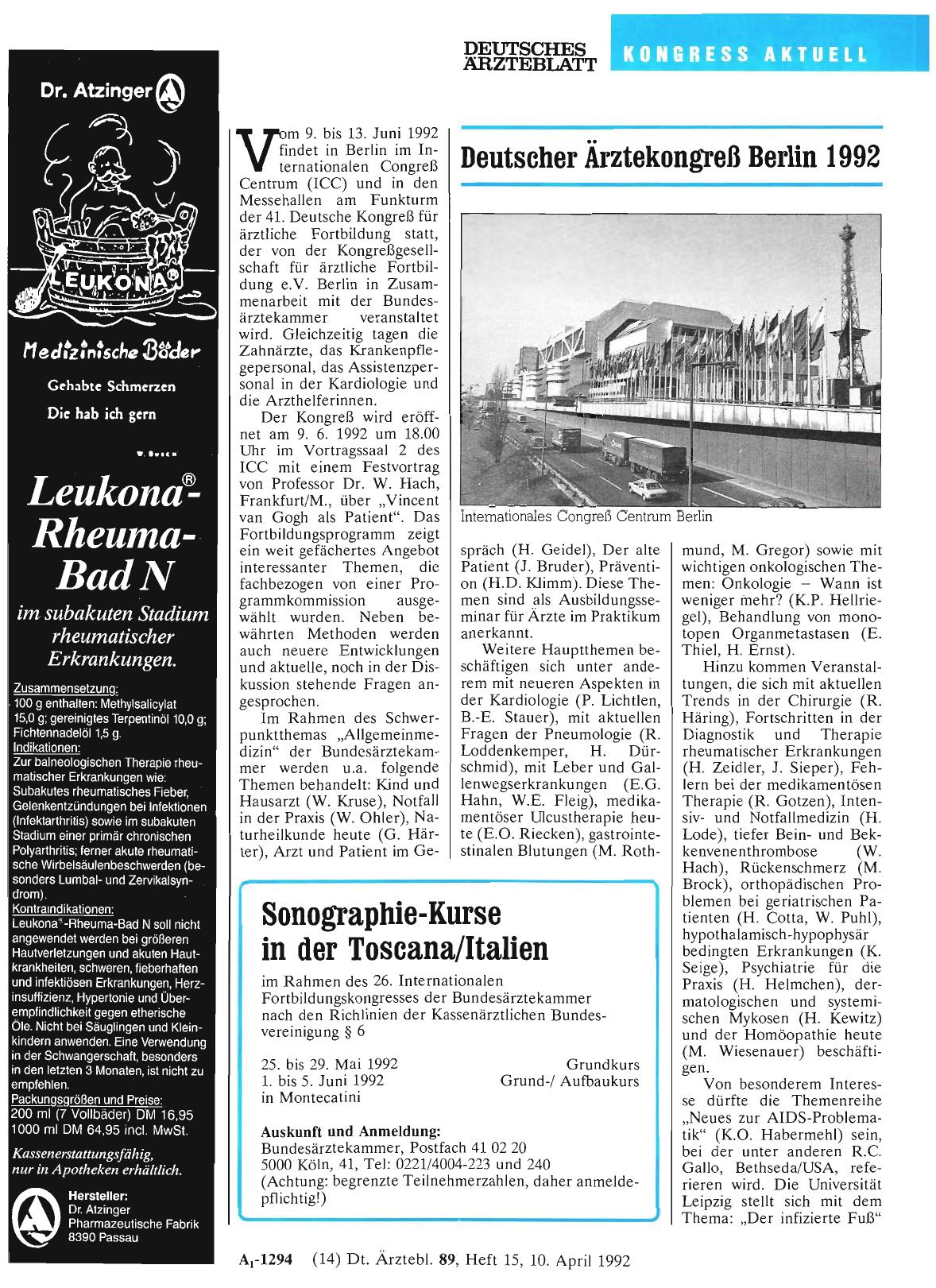 Vorschauseite 1: Deutscher Ärztekongreß Berlin 1992