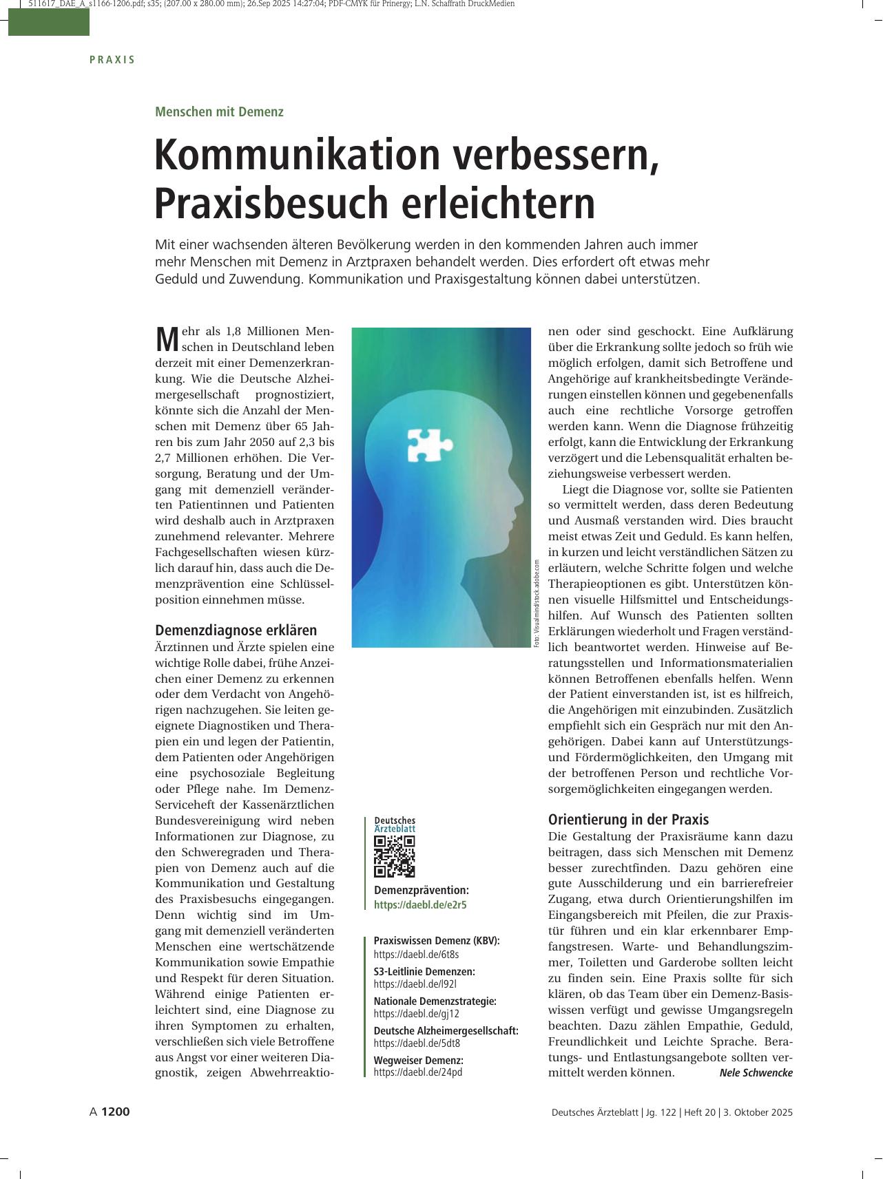 Vorschauseite 1: Menschen mit Demenz: Kommunikation verbessern, Praxisbesuch erleichtern