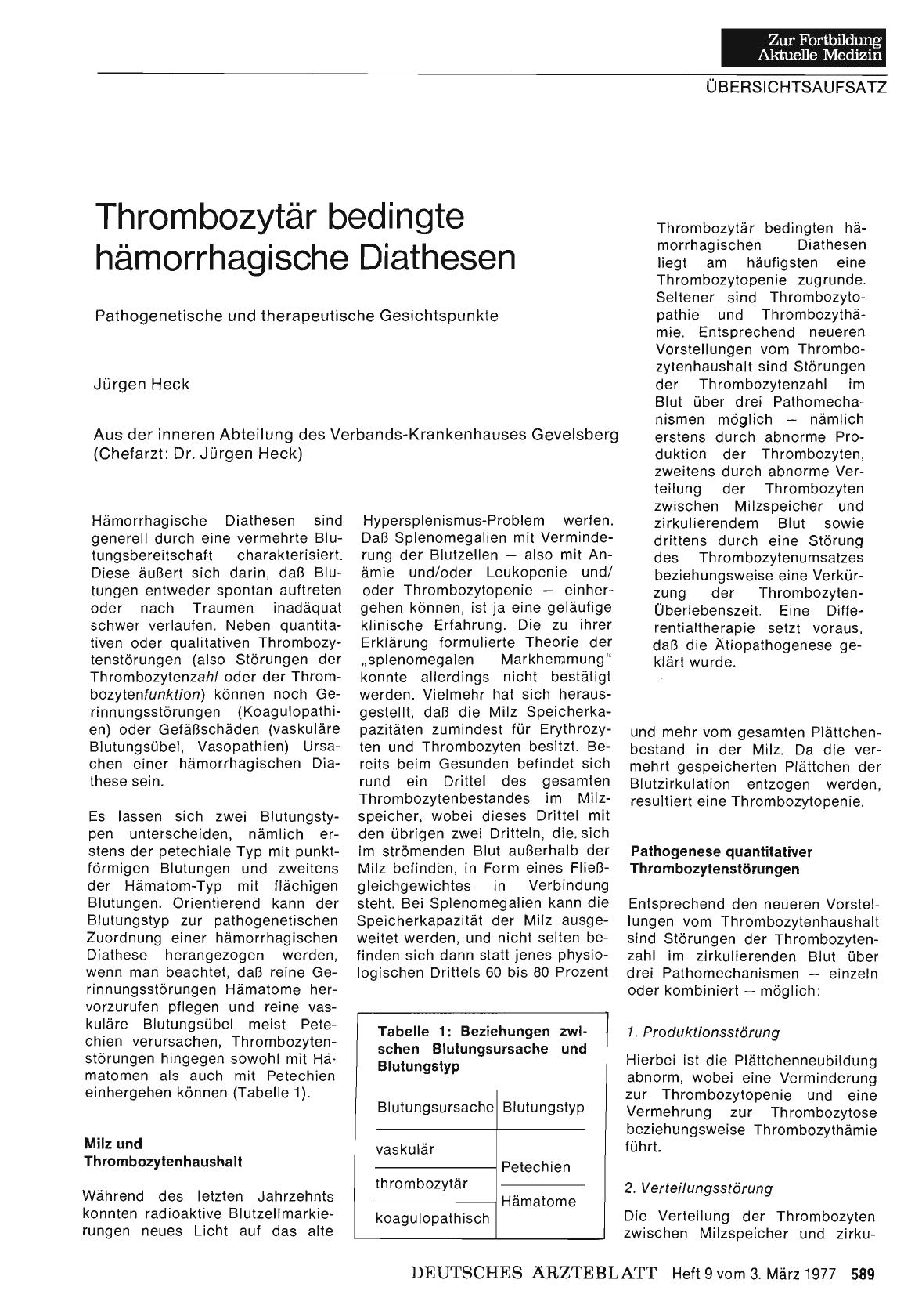 Vorschauseite 1: Thrombozytär bedingte hämorrhagische Diathesen