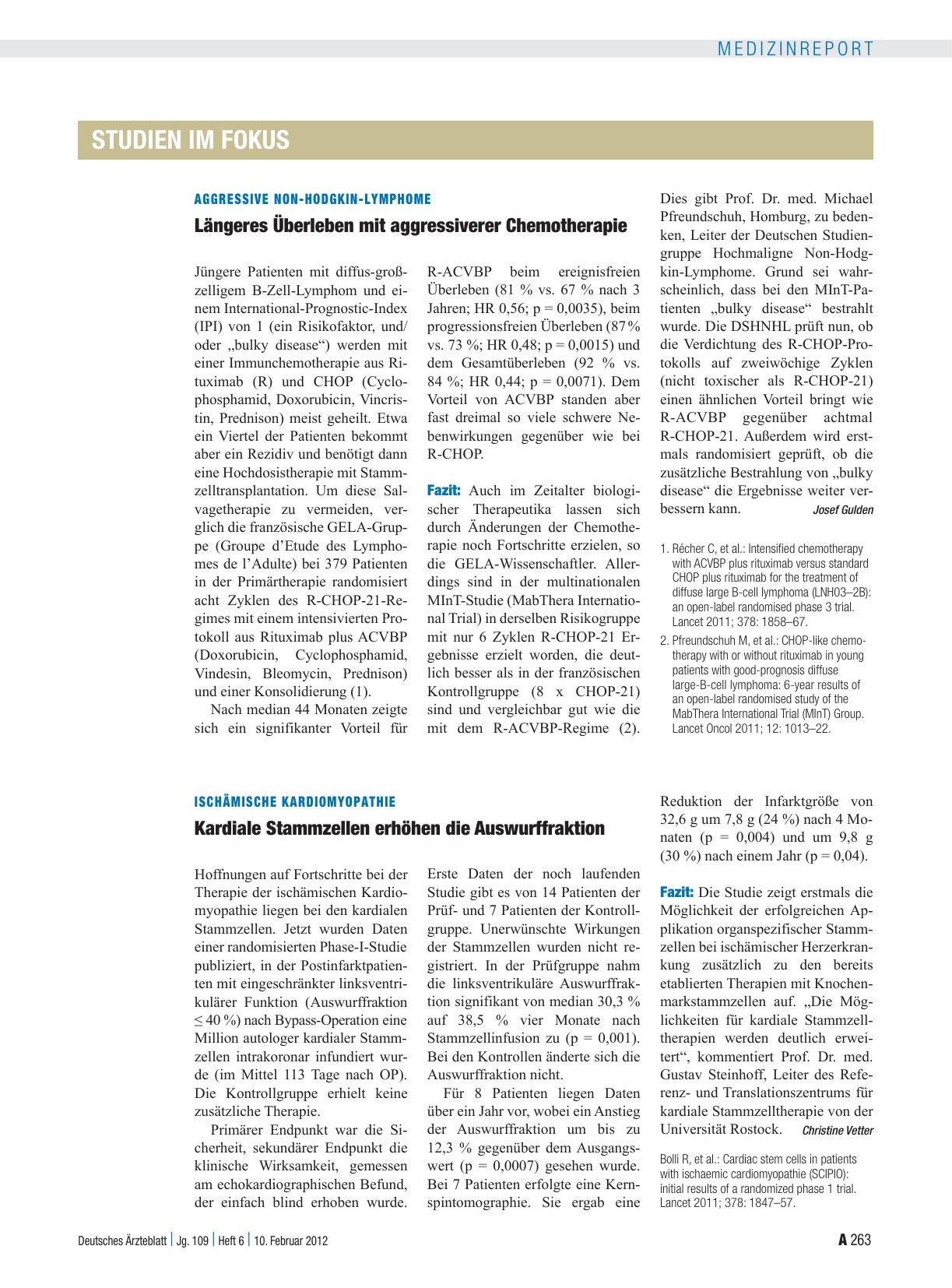 Vorschauseite 1: Aggressive Non-Hodgkin-Lymphome: Längeres Überleben mit aggressiverer Chemotherapie