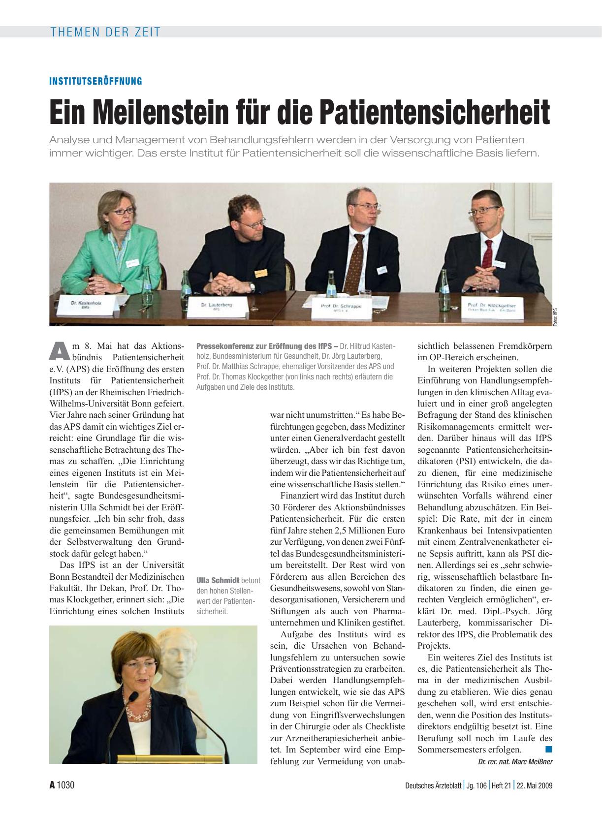 Vorschauseite 1: Institutseröffnung: Ein Meilenstein für die Patientensicherheit