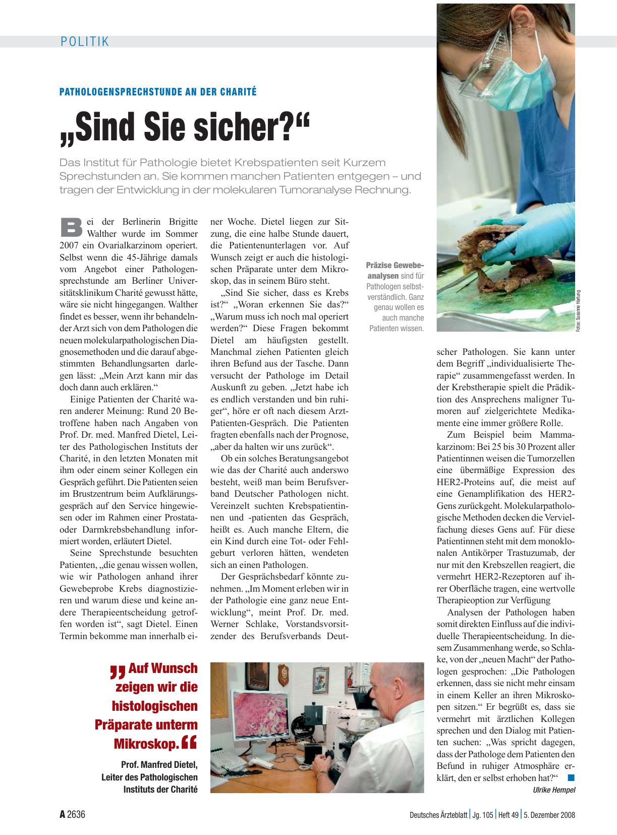 Vorschauseite 1: Pathologensprechstunde an der Charité: „Sind Sie sicher? “