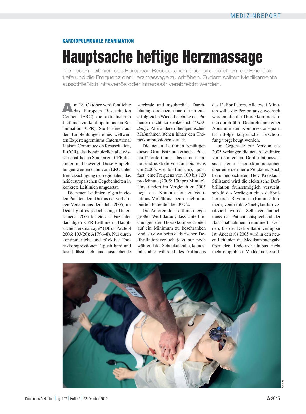 Vorschauseite 1: Kardiopulmonale Reanimation: Hauptsache heftige Herzmassage