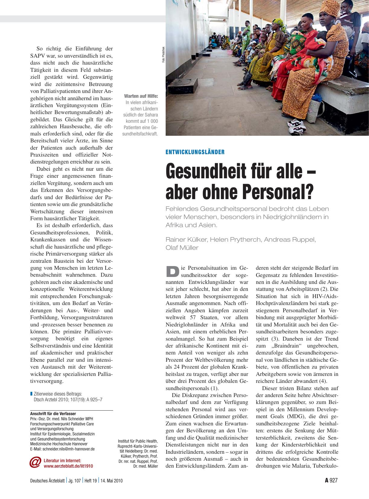 Vorschauseite 1: Entwicklungsländer: Gesundheit für alle – aber ohne Personal?