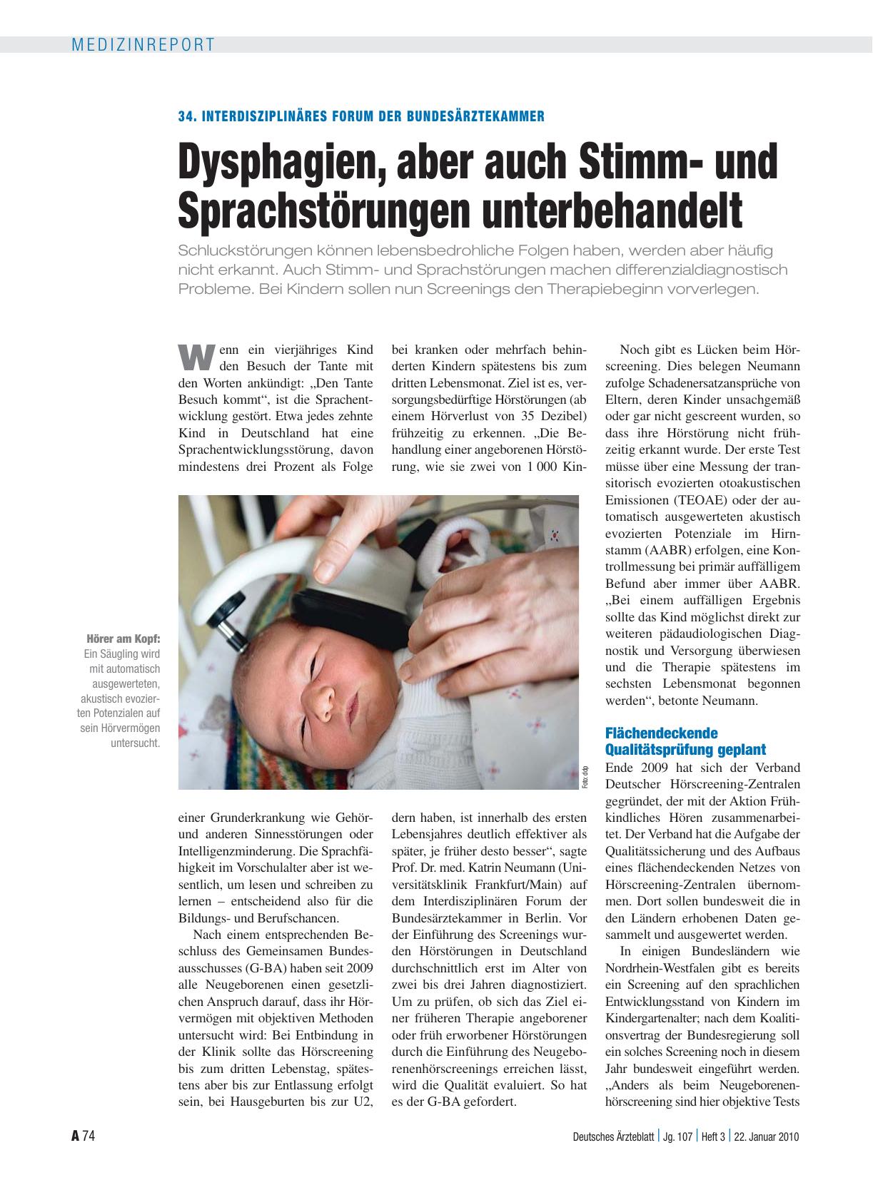 Vorschauseite 1: 34. Interdisziplinäres Forum der Bundesärztekammer Dysphagien, aber auch Stimmund Sprachstörungen unterbehandelt