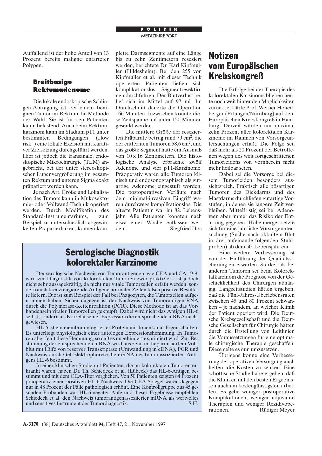Vorschauseite 1: Serologische Diagnostik kolorektaler Karzinome