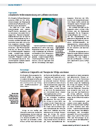 Vorschauseite 1: Organspende: Aktualisierte Verfahrensanweisung und Leitfaden erschienen