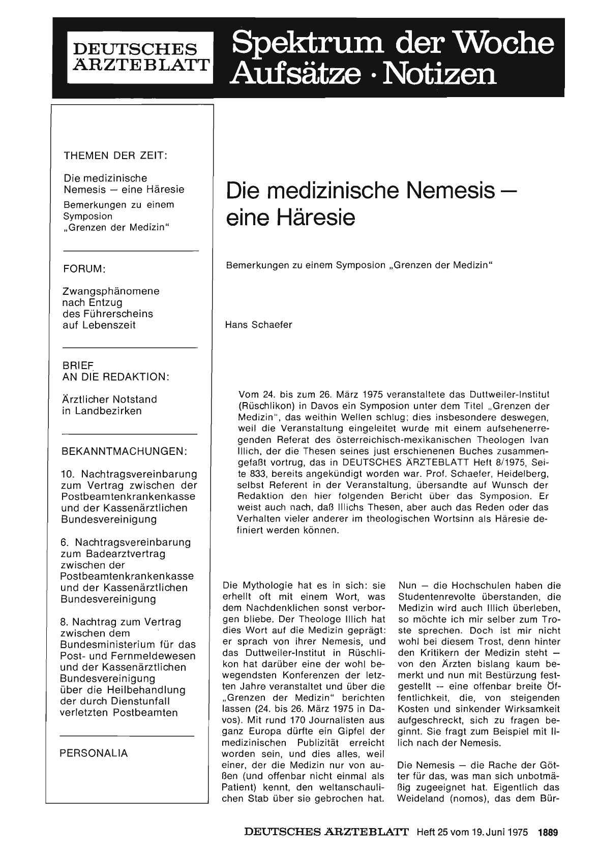Vorschauseite 1: Die medizinische Nemesis — eine Häresie