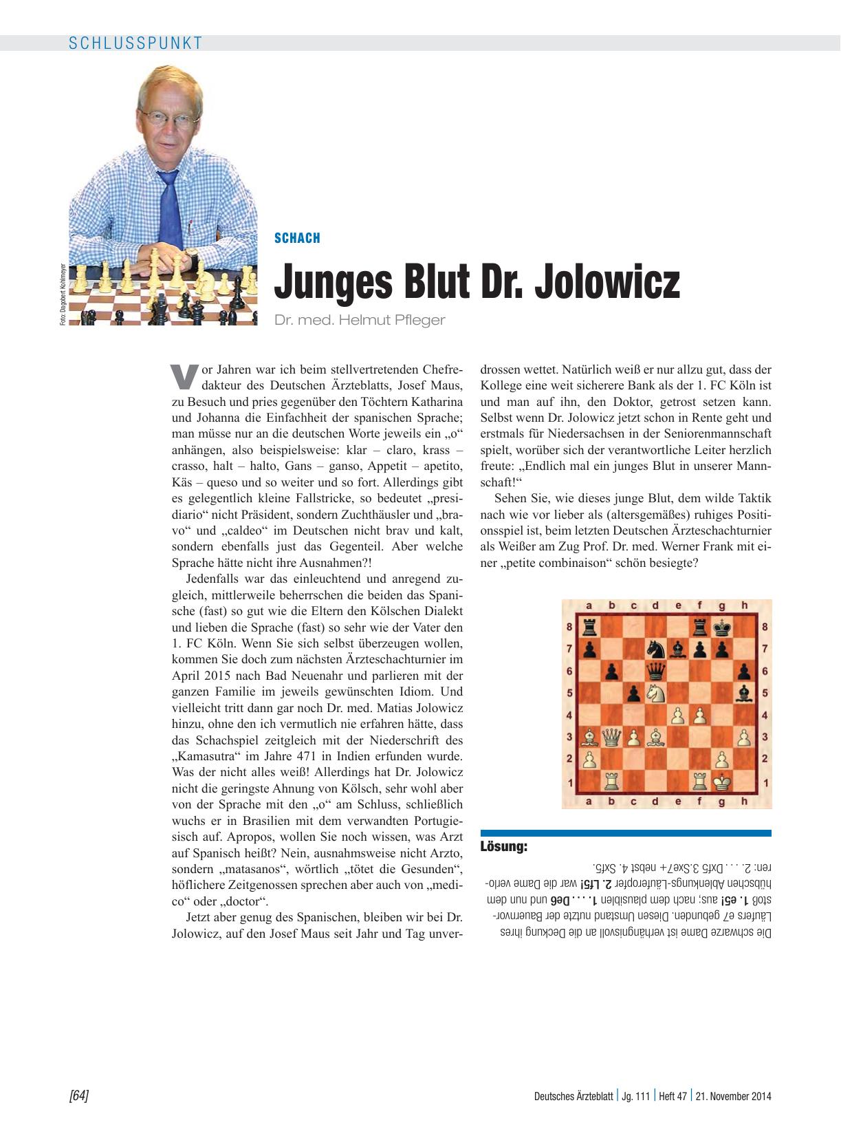 Vorschauseite 1: Schach: Junges Blut Dr. Jolowicz