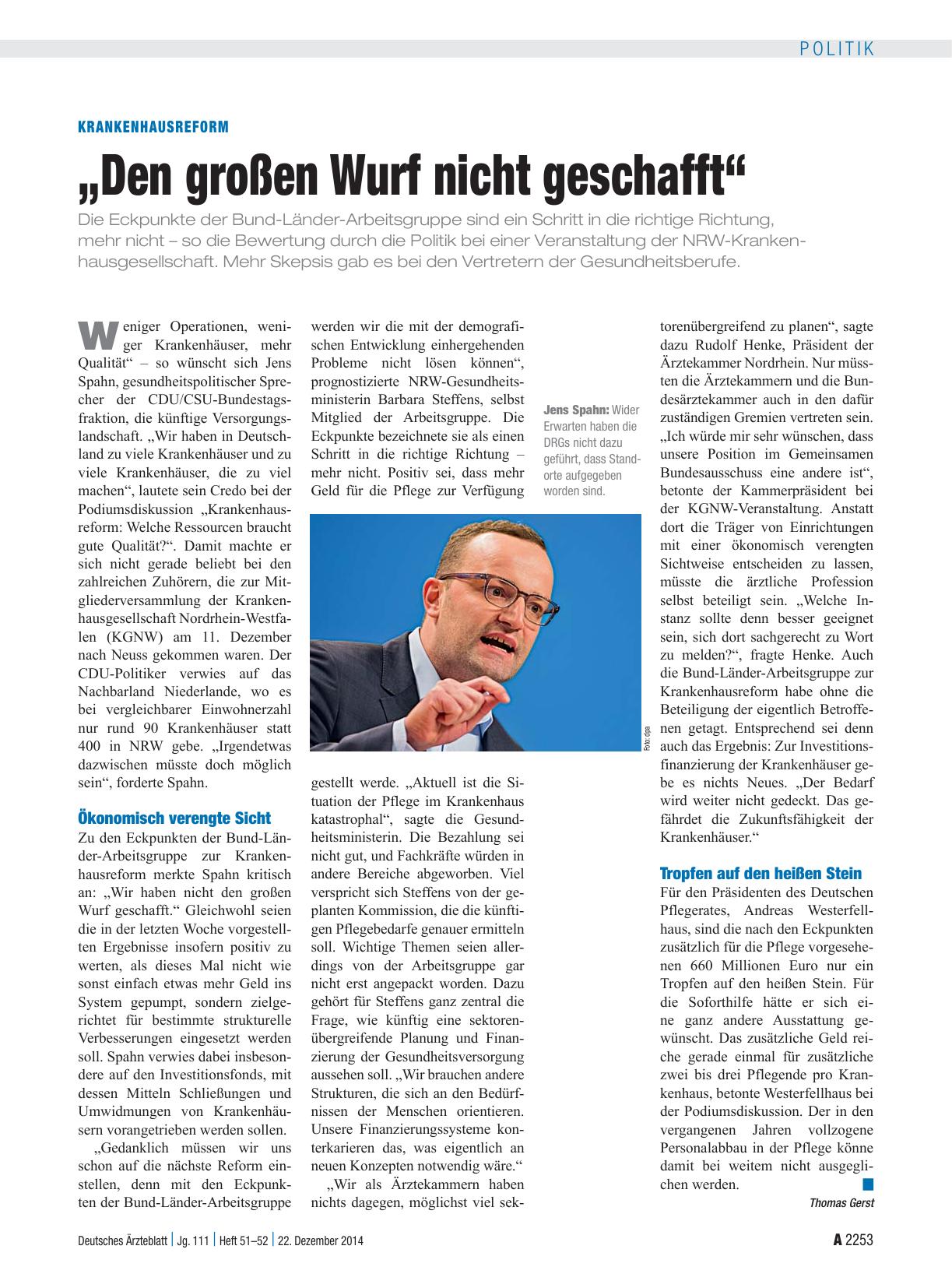 Vorschauseite 1: Krankenhausreform: „Den großen Wurf nicht geschafft“