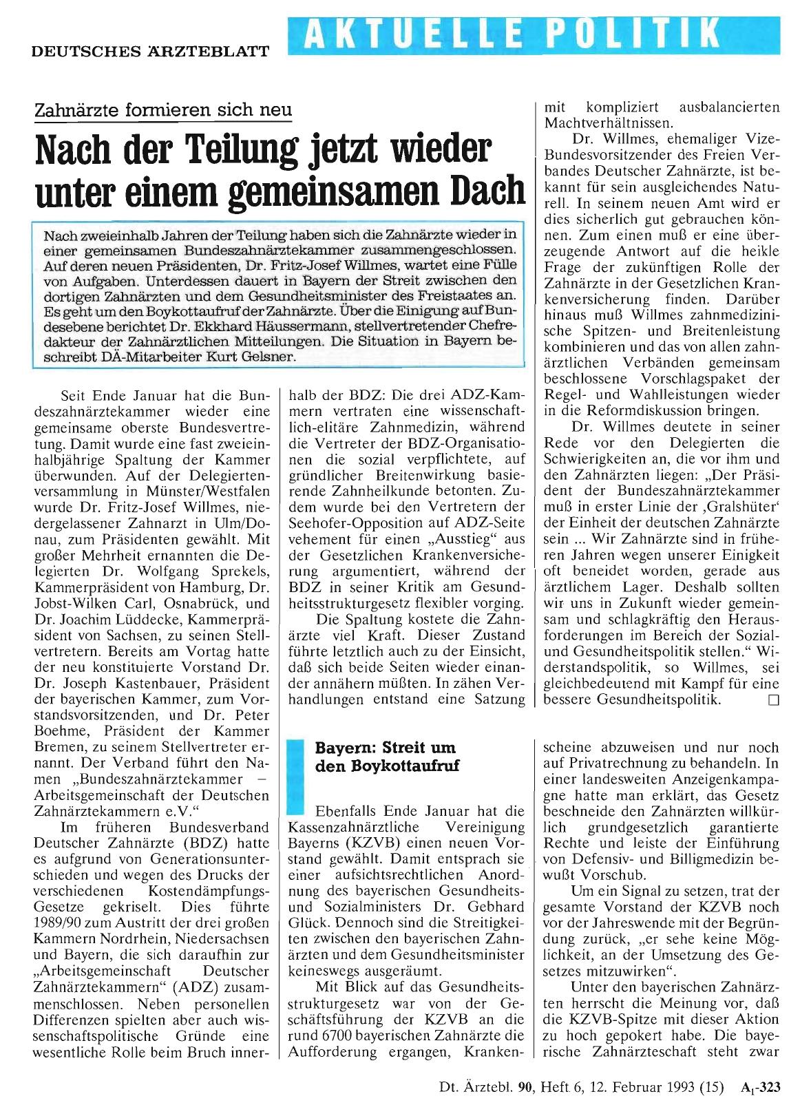 Vorschauseite 1: Zahnärzte formieren sich neu: Nach der Teilung jetzt wieder unter einem gemeinsamen Dach