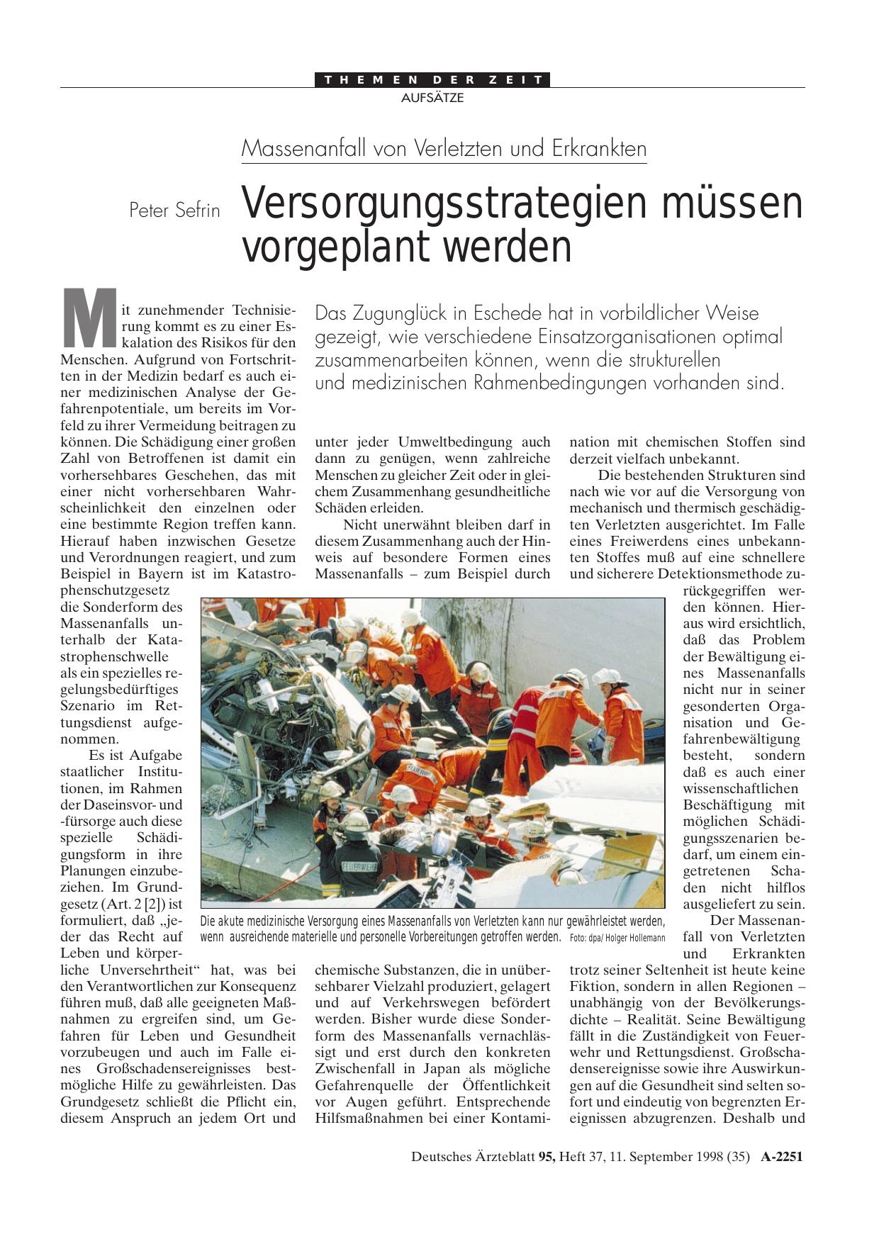 Vorschauseite 1: Massenanfall von Verletzten und Erkrankten: Versorgungsstrategien müssen vorgeplant werden