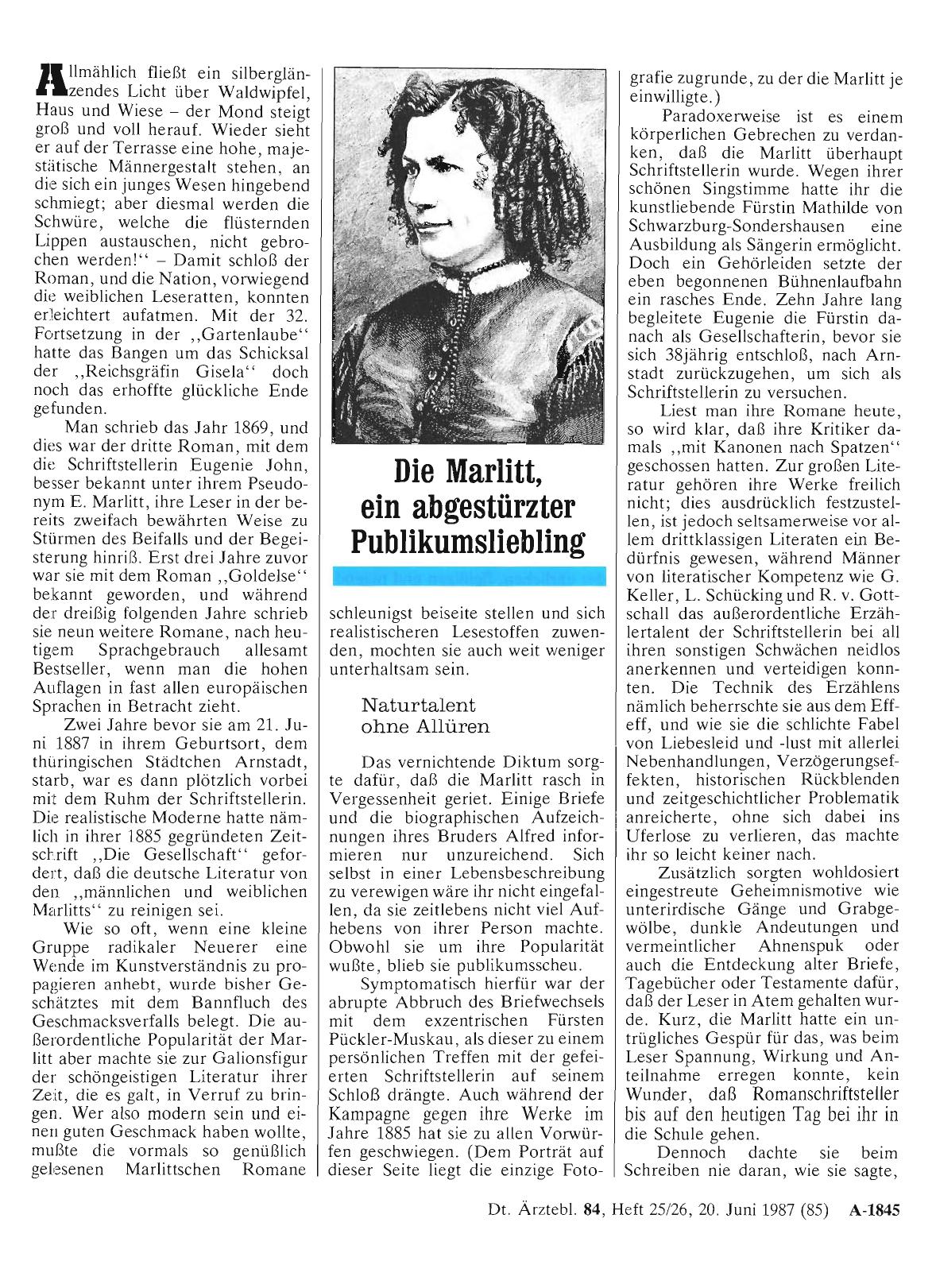 Vorschauseite 1: Die Marlitt, ein abgestürzter Publikumsliebling