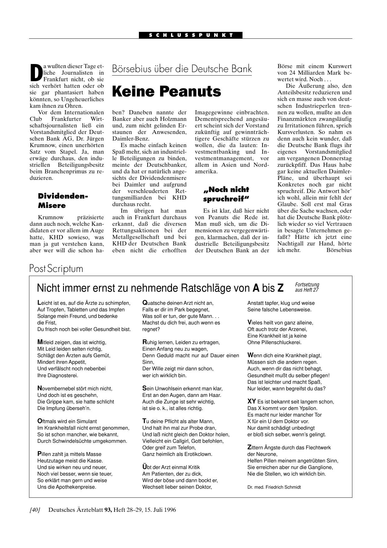 Vorschauseite 1: Nicht immer ernst zu nehmende Ratschläge von A bis Z: Fortsetzung aus Heft 27