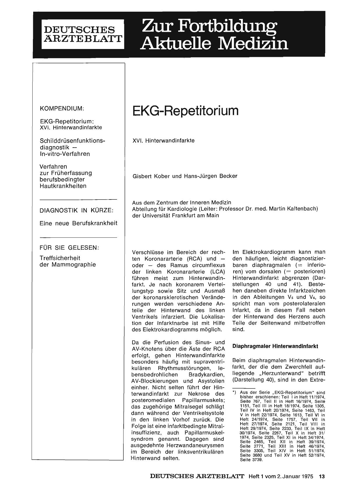 Vorschauseite 1: EKG-Repetitorium: XVI. Hinterwandinfarkte