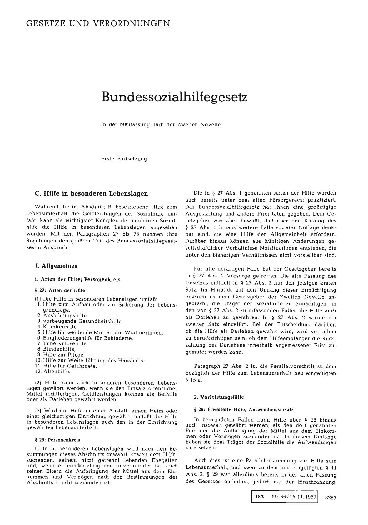 Vorschauseite 1: Bundessozialhilfegesetz (Erste Fortsetzung)