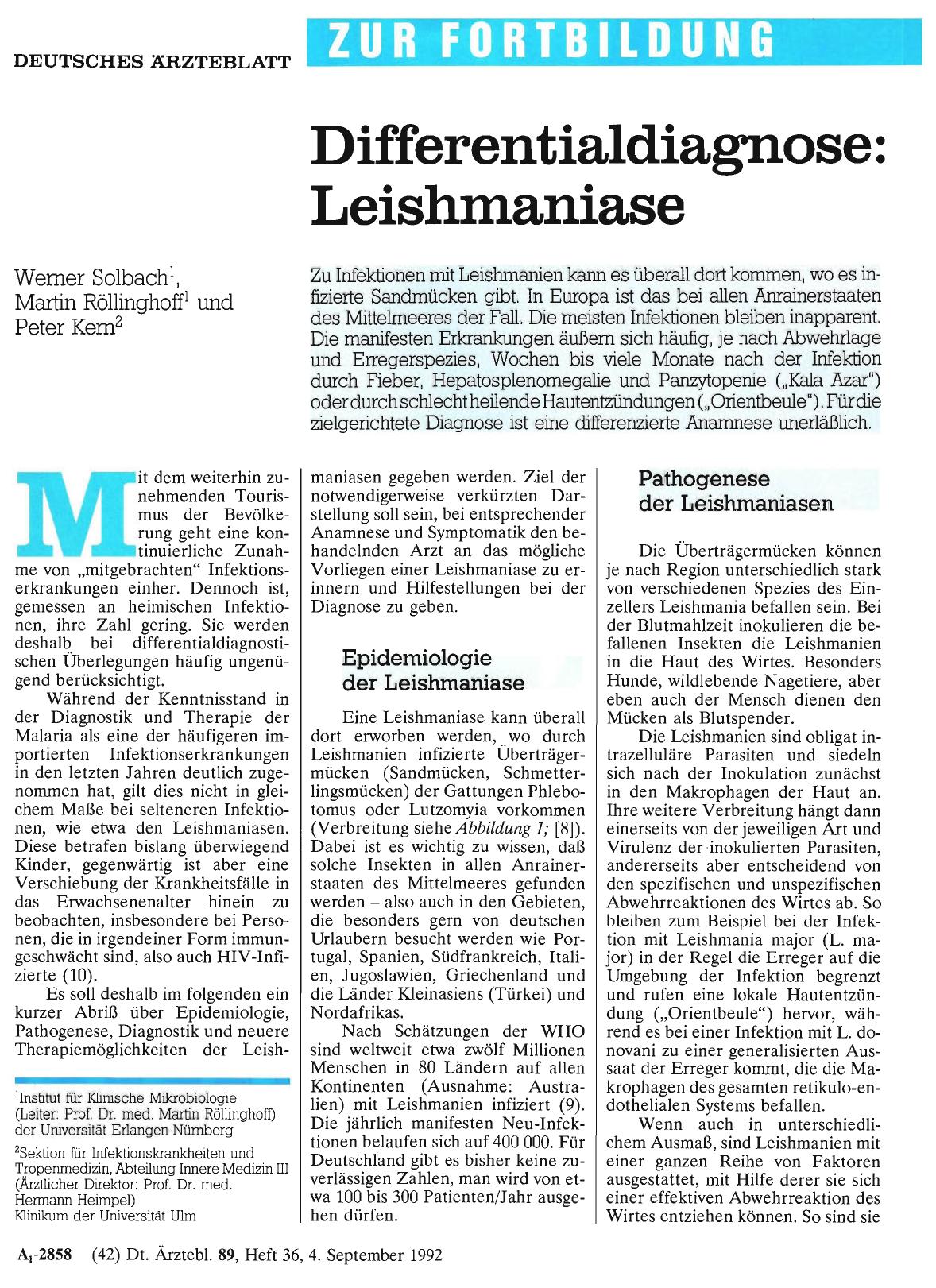 Vorschauseite 1: Differentialdiagnose: Leishmaniase