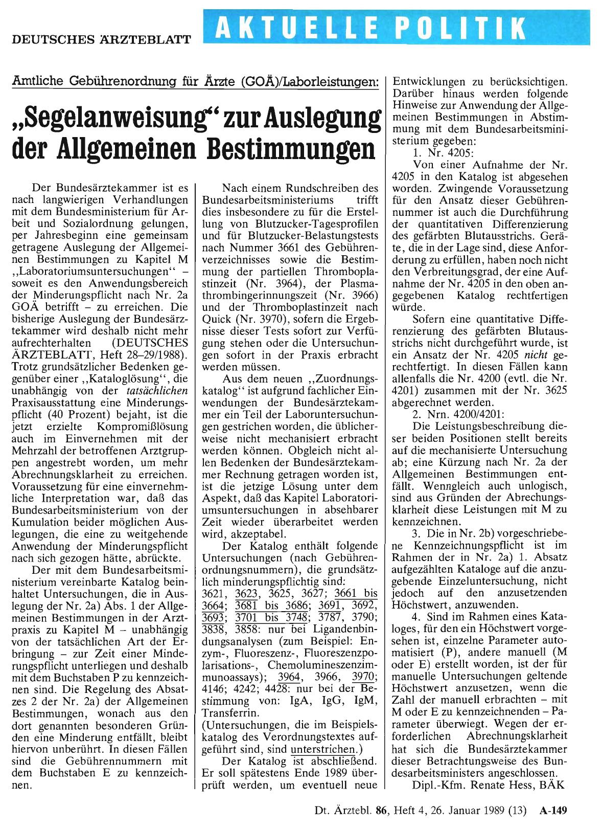 Vorschauseite 1: Amtliche Gebührenordnung für Ärzte (GOÄ)/Laborleistungen: „Segelanweisung“ zur Auslegung der Allgemeinen Bestimmungen