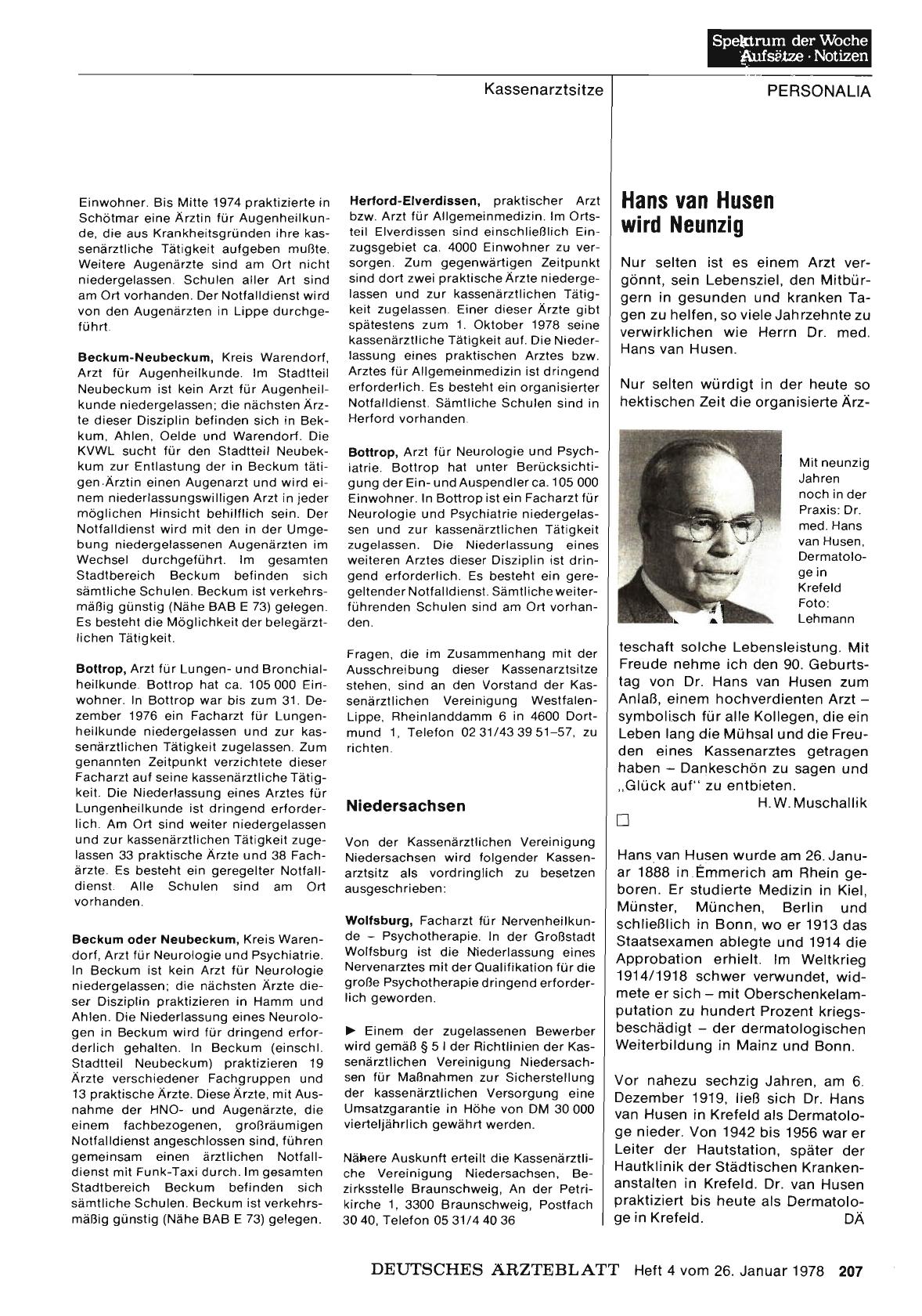 Vorschauseite 1: Hans van Husen wird Neunzig