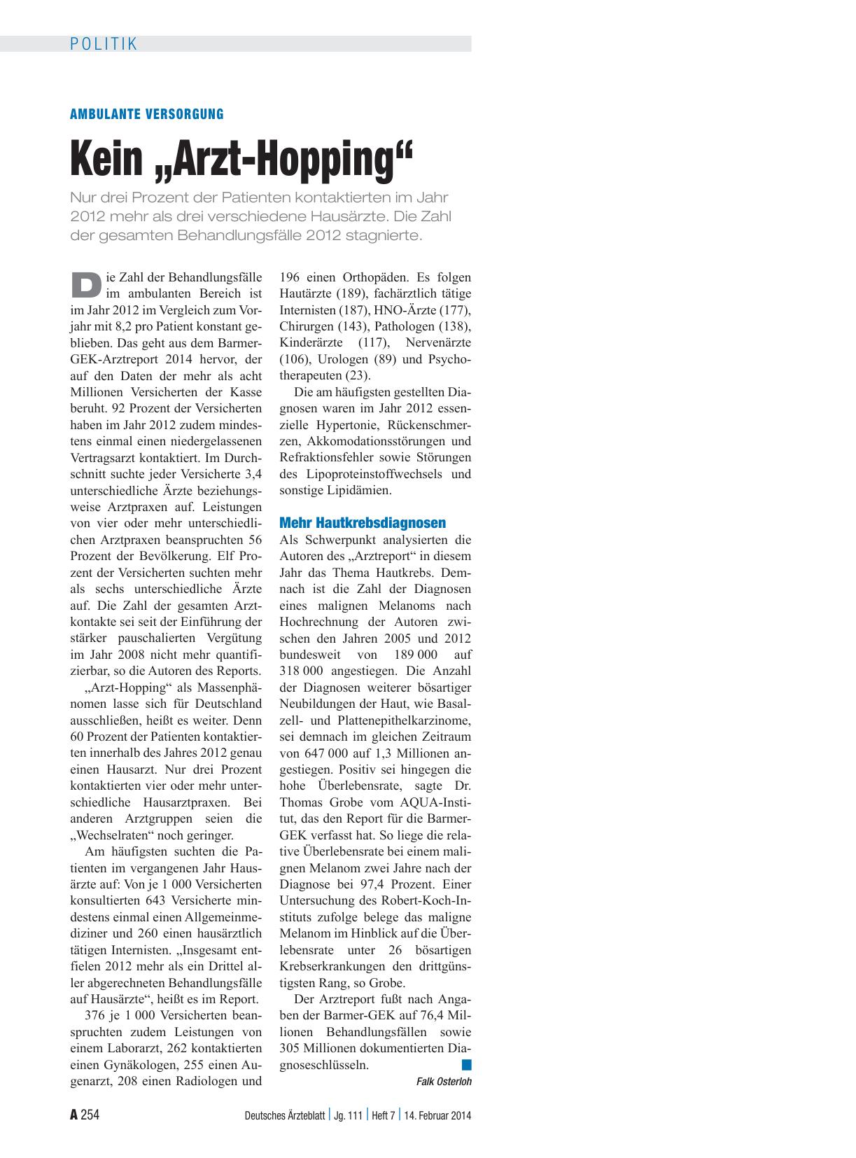 Vorschauseite 1: Ambulante Versorgung: Kein „Arzt-Hopping“