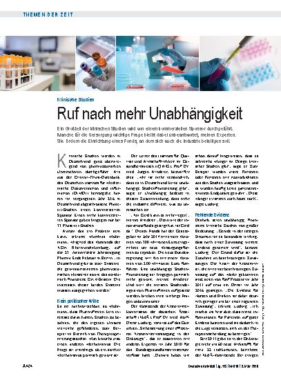 Vorschauseite 1: Klinische Studien: Ruf nach mehr Unabhängigkeit