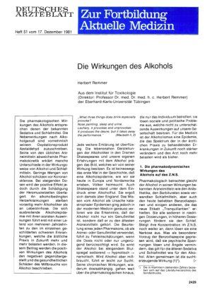 Vorschauseite 1: Die Wirkungen des Alkohols