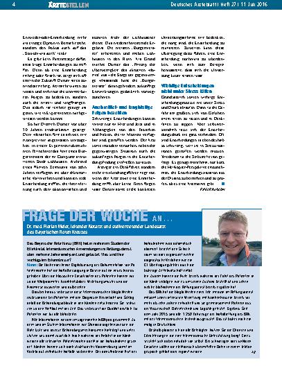 Vorschauseite 1: Frage der Woche an. .. Dr. med. Florian Meier, leitender Notarzt und stellvertretender Landesarzt des Bayerischen Roten Kreuzes