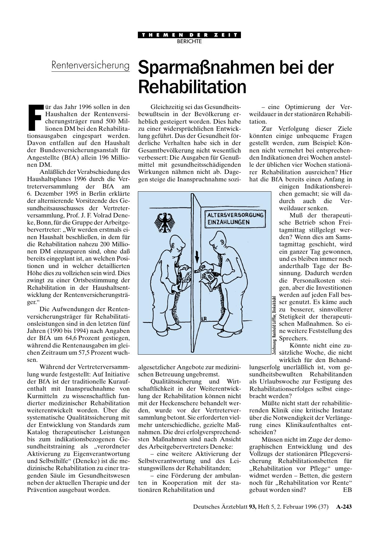 Vorschauseite 1: Rentenversicherung: Sparmaßnahmen bei der Rehabilitation