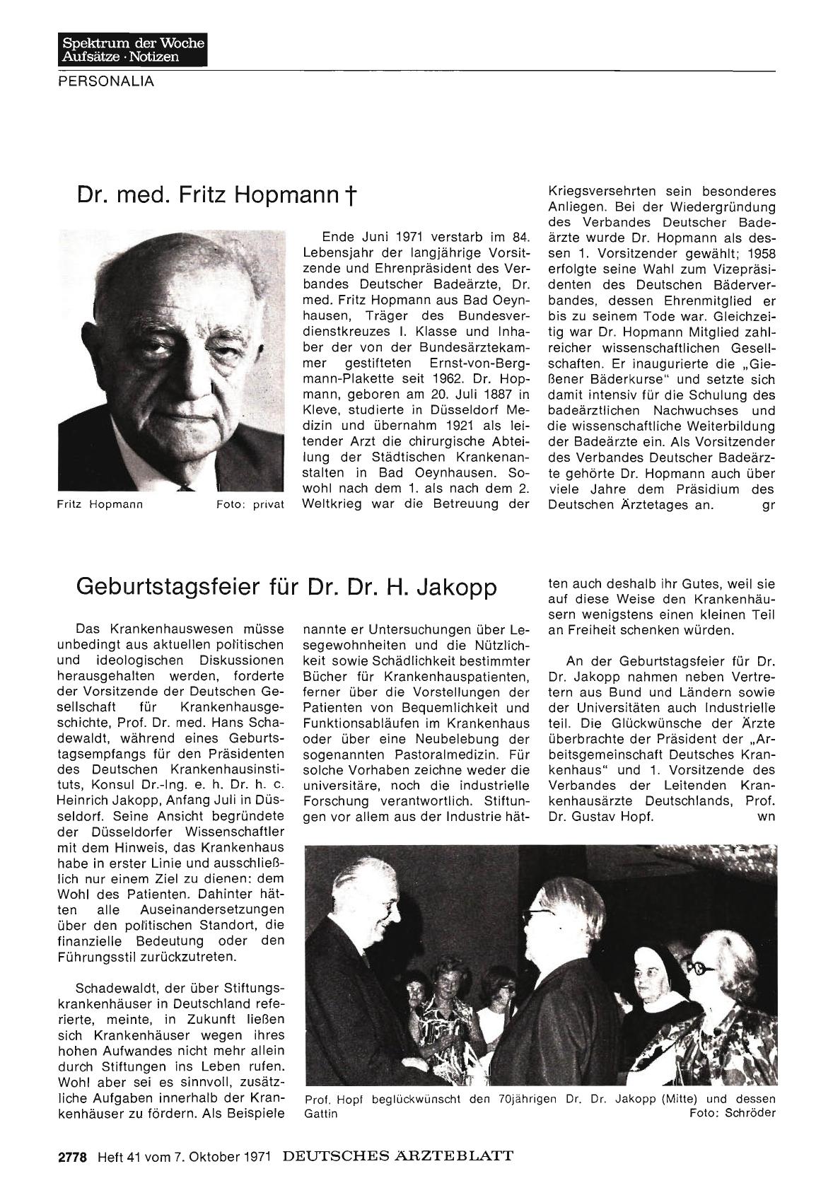 Vorschauseite 1: Geburtstagsfeier für Dr. Dr. H. Jakopp