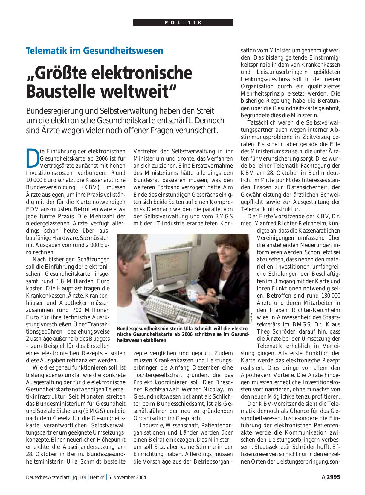 Vorschauseite 1: Telematik im Gesundheitswesen: „Größte elektronische Baustelle weltweit“