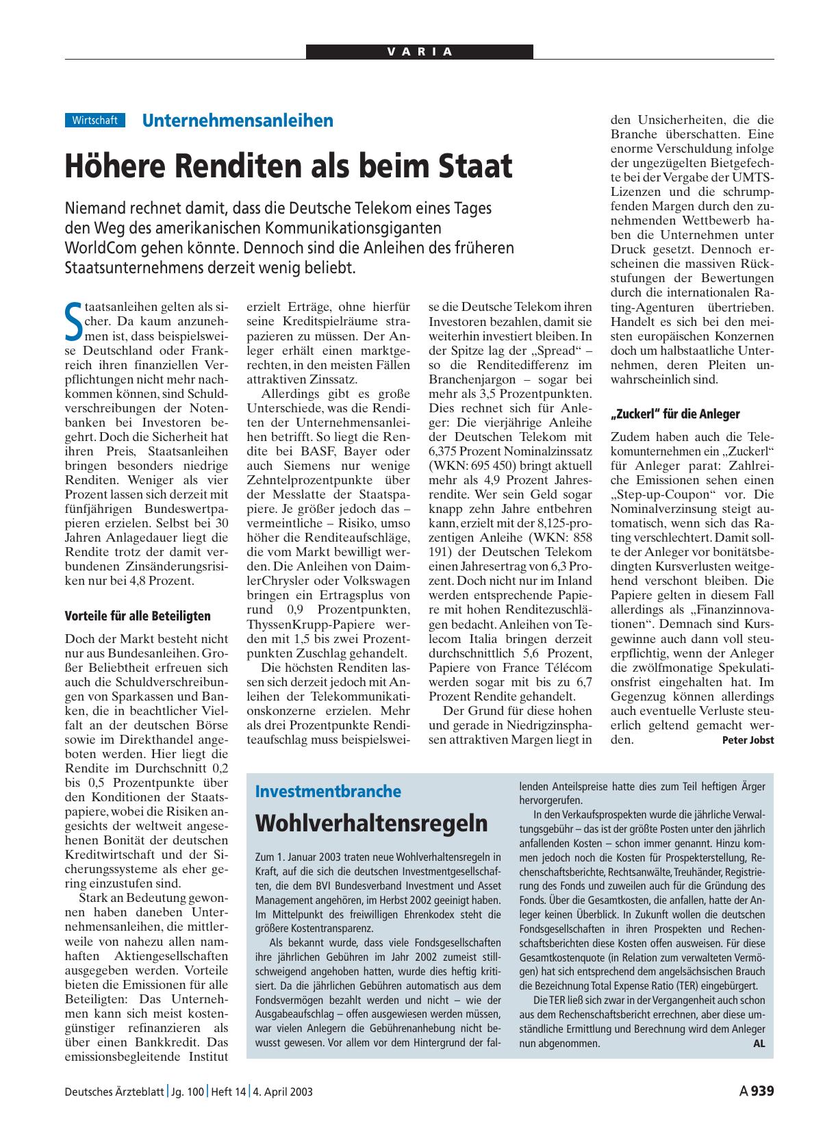 Vorschauseite 1: Investmentbranche: Wohlverhaltensregeln