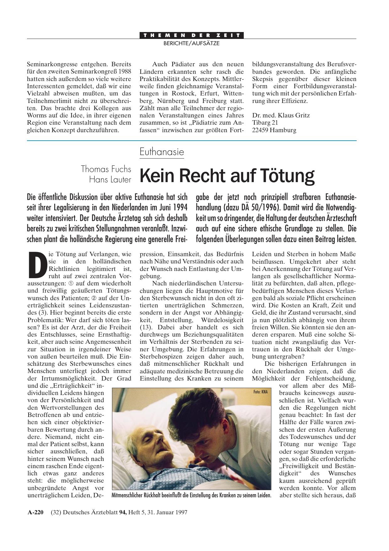 Vorschauseite 1: Euthanasie: Kein Recht auf Tötung