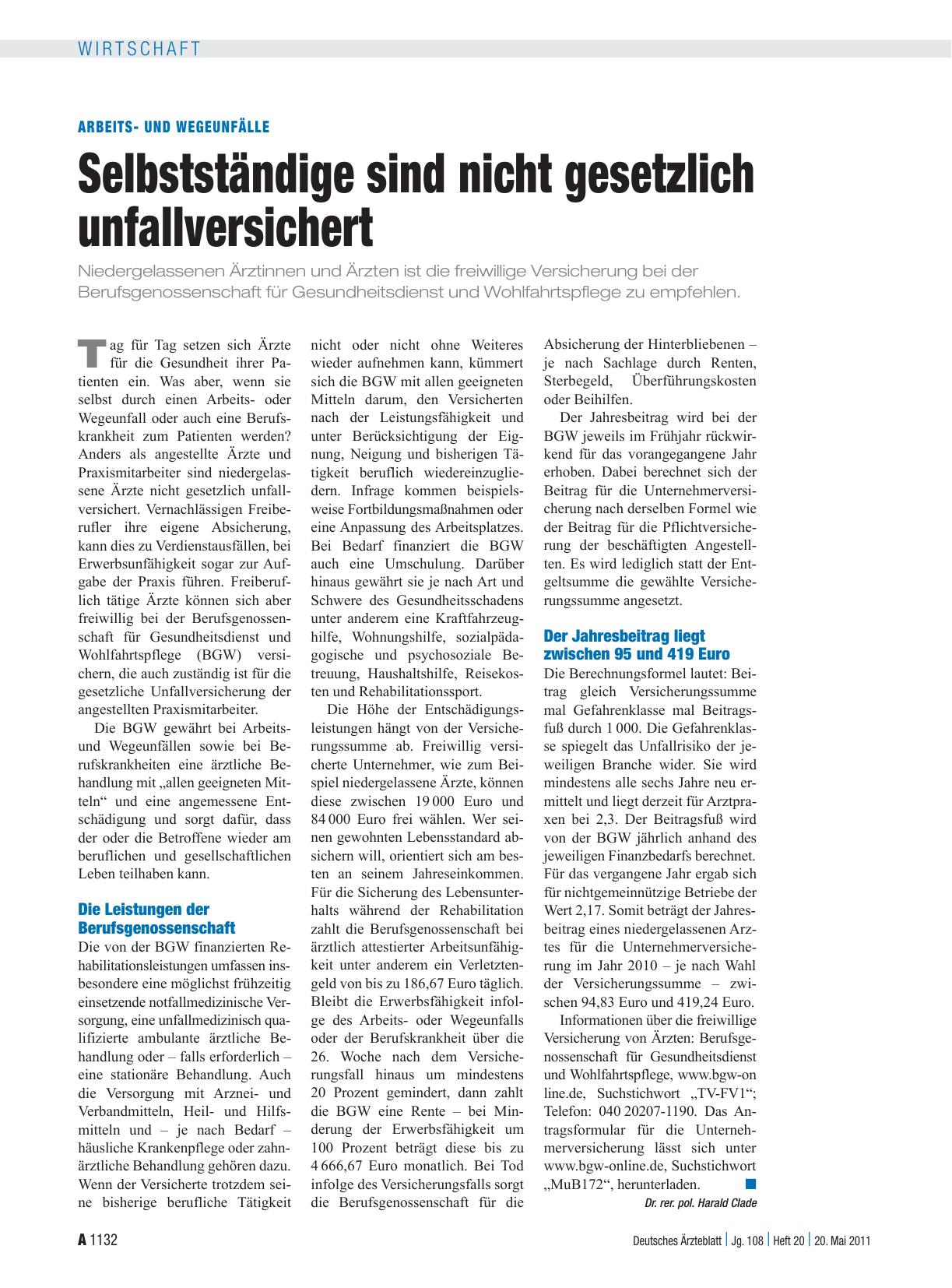 Vorschauseite 1: Arbeitsund Wegeunfälle: Selbstständige sind nicht gesetzlich unfallversichert