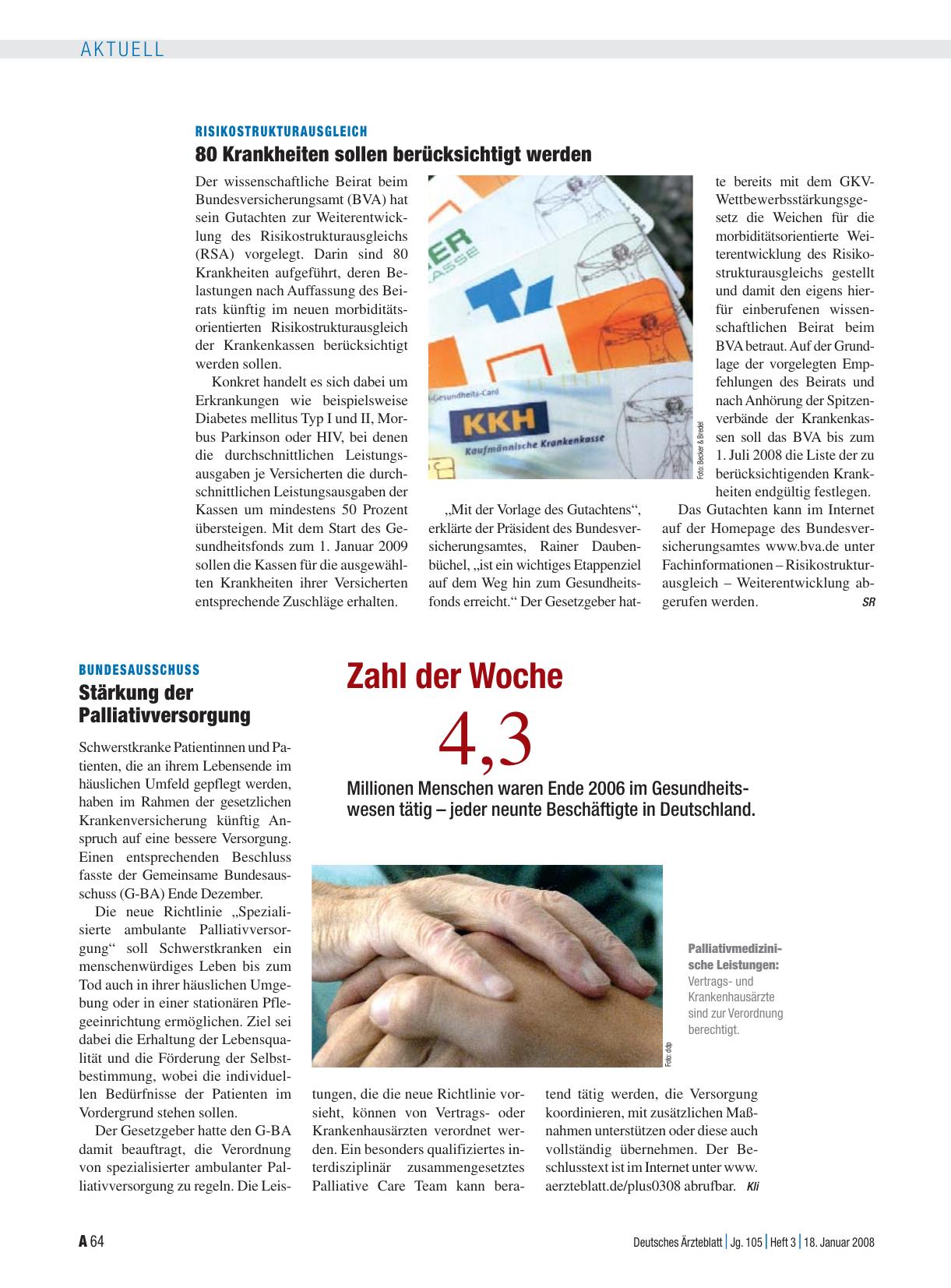 Vorschauseite 1: Risikostrukturausgleich: 80 Krankheiten sollen berücksichtigt werden
