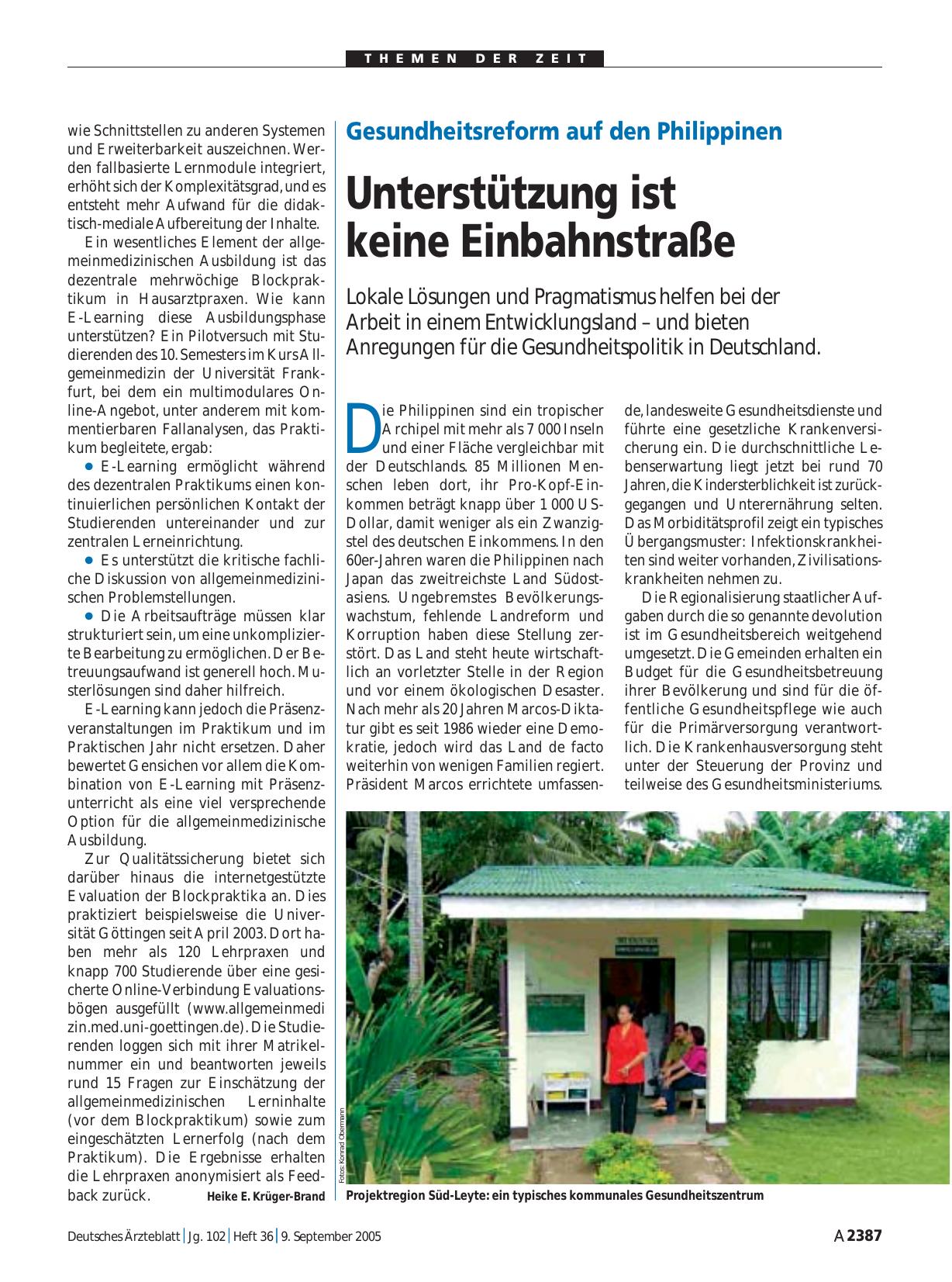 Vorschauseite 1: Gesundheitsreform auf den Philippinen: Unterstützung ist keine Einbahnstraße
