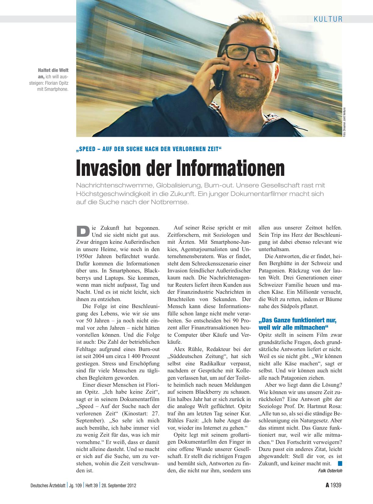 Vorschauseite 1: „Speed – Auf der Suche nach der verlorenen Zeit“: Invasion der Informationen
