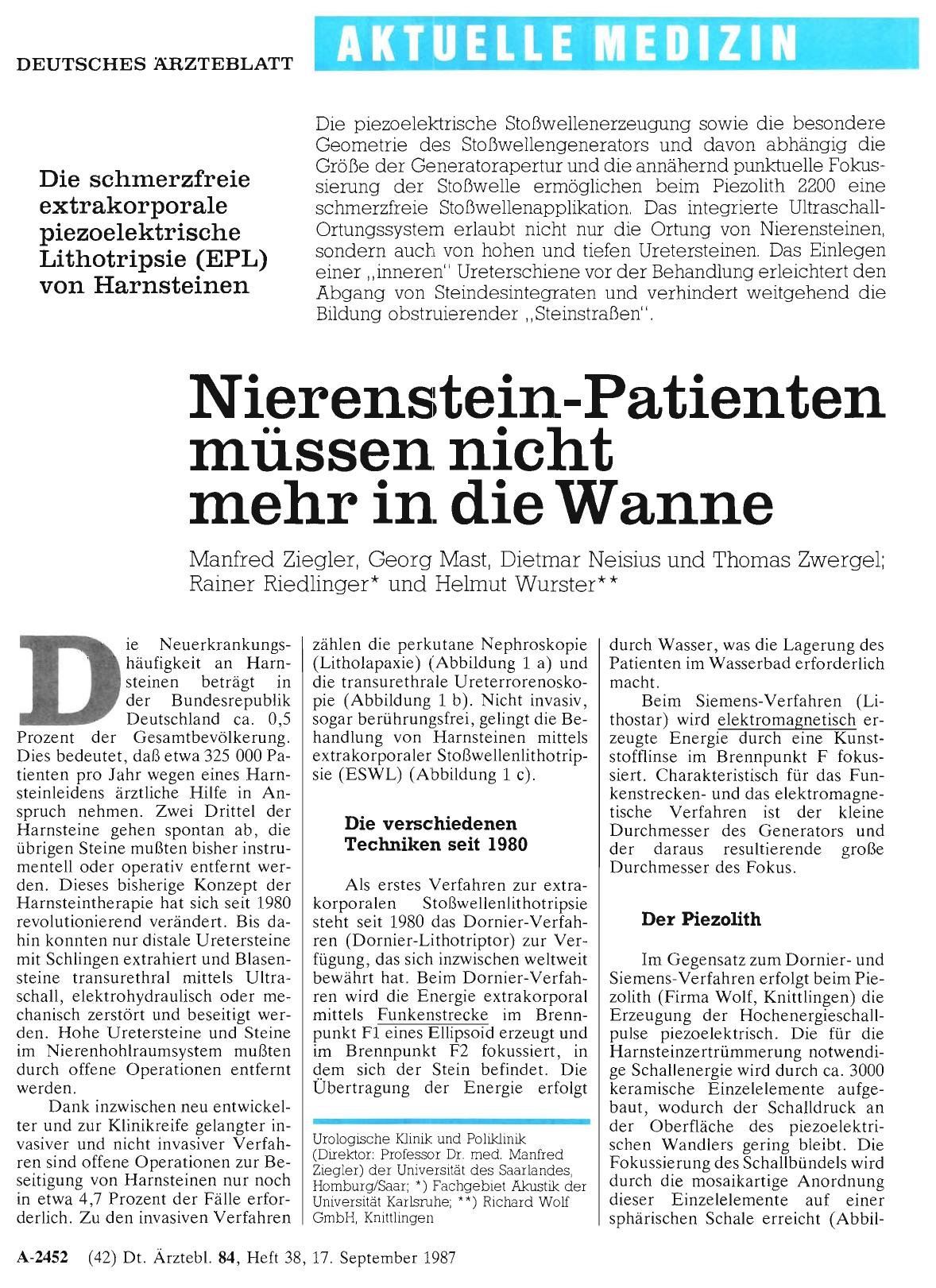 Vorschauseite 1: Nierenstein-Patienten müssen nicht mehr in die Wanne