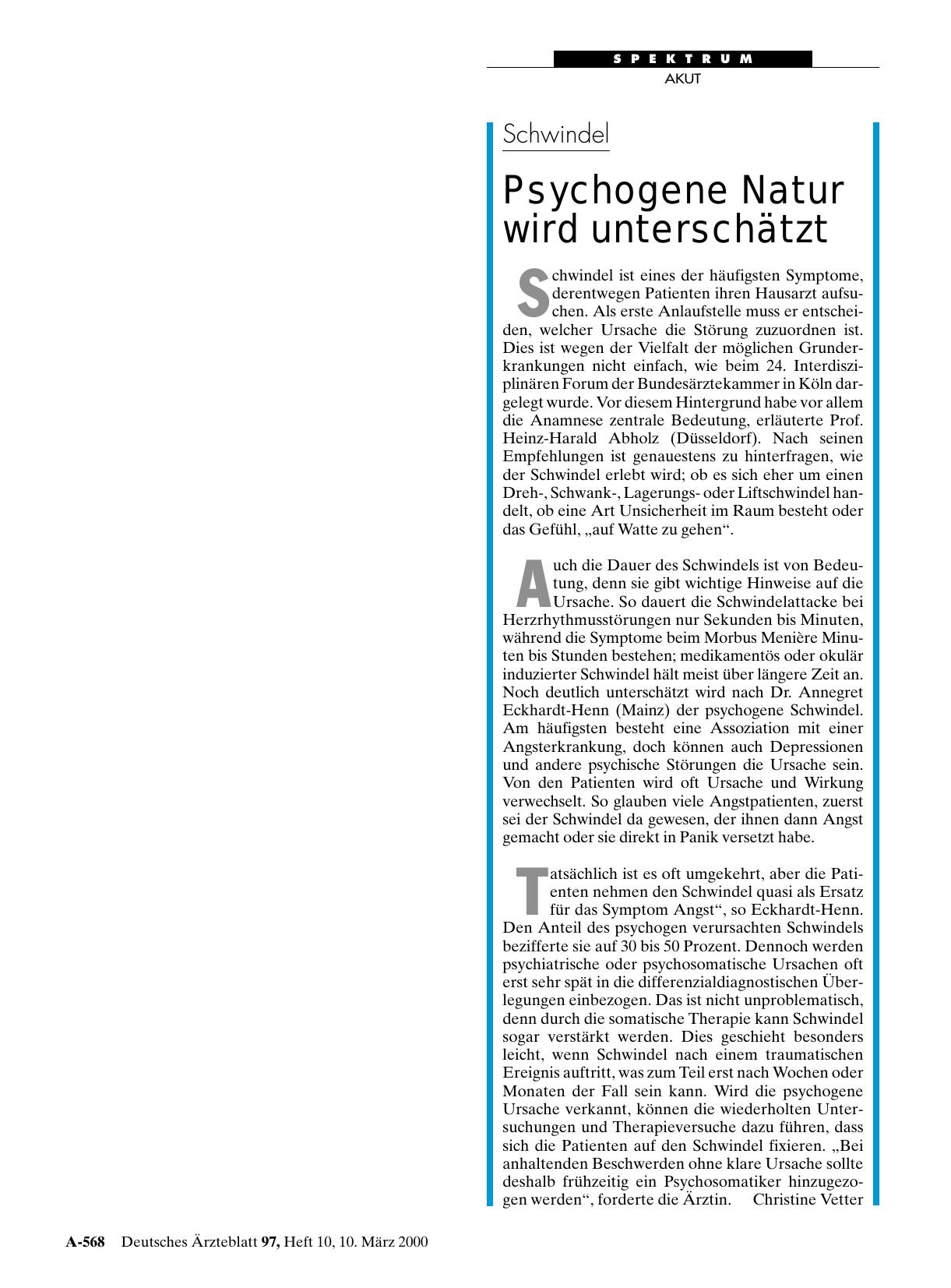 Vorschauseite 1: Schwindel: Psychogene Natur wird unterschätzt