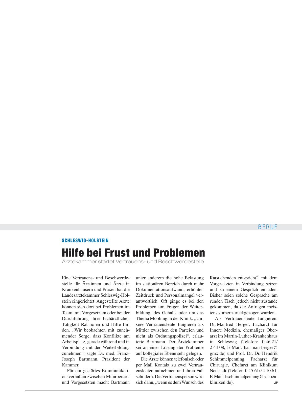 Vorschauseite 1: Schleswig-Holstein: Hilfe bei Frust und Problemen