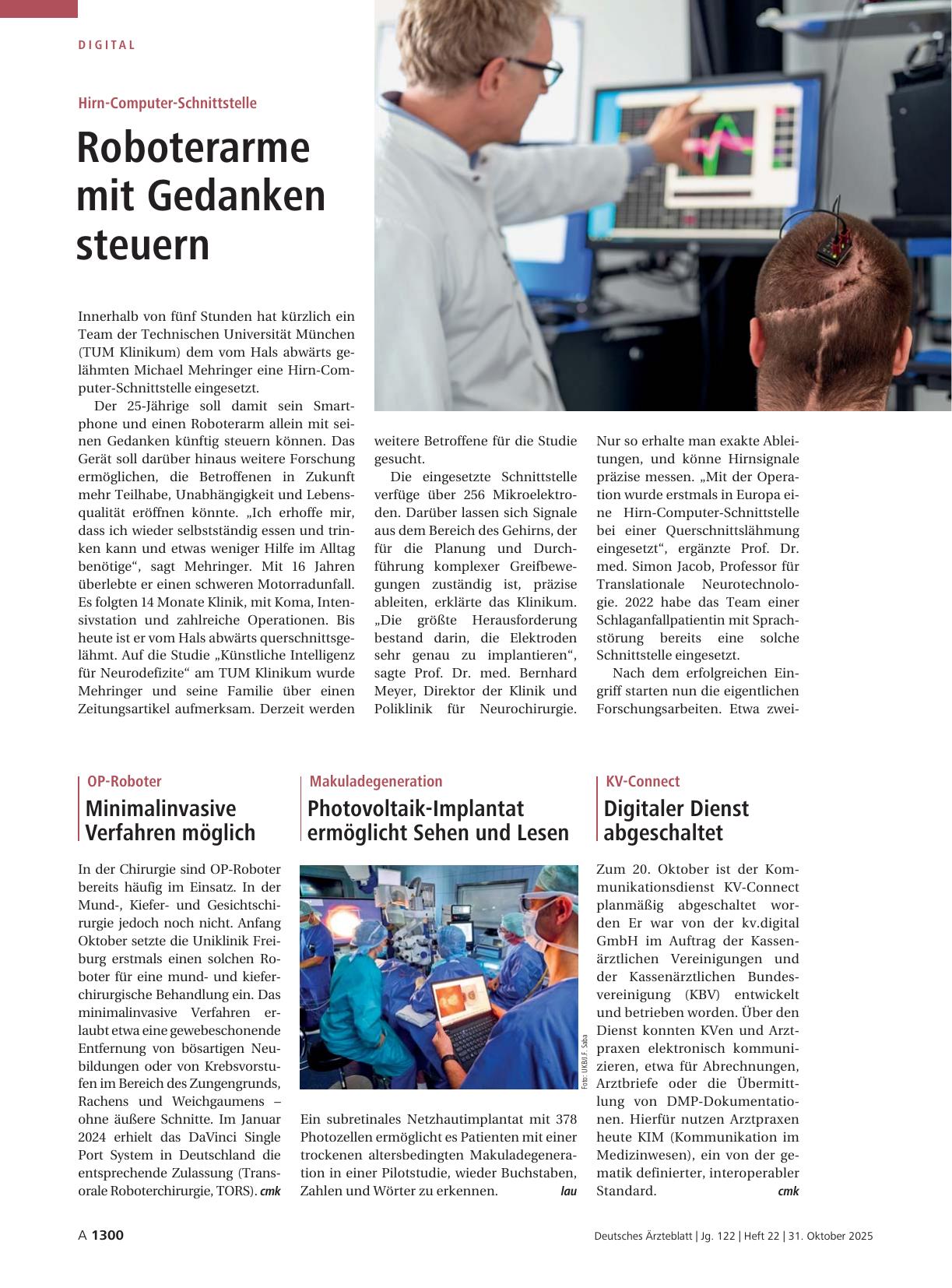 Vorschauseite 1: Makuladegeneration: Photovoltaik-Implantat ermöglicht Sehen und Lesen