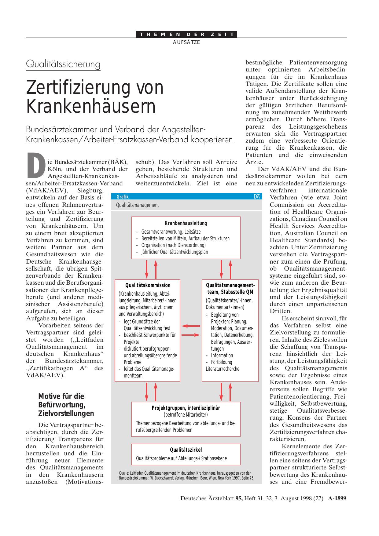 Vorschauseite 1: Qualitätssicherung: Zertifizierung von Krankenhäusern