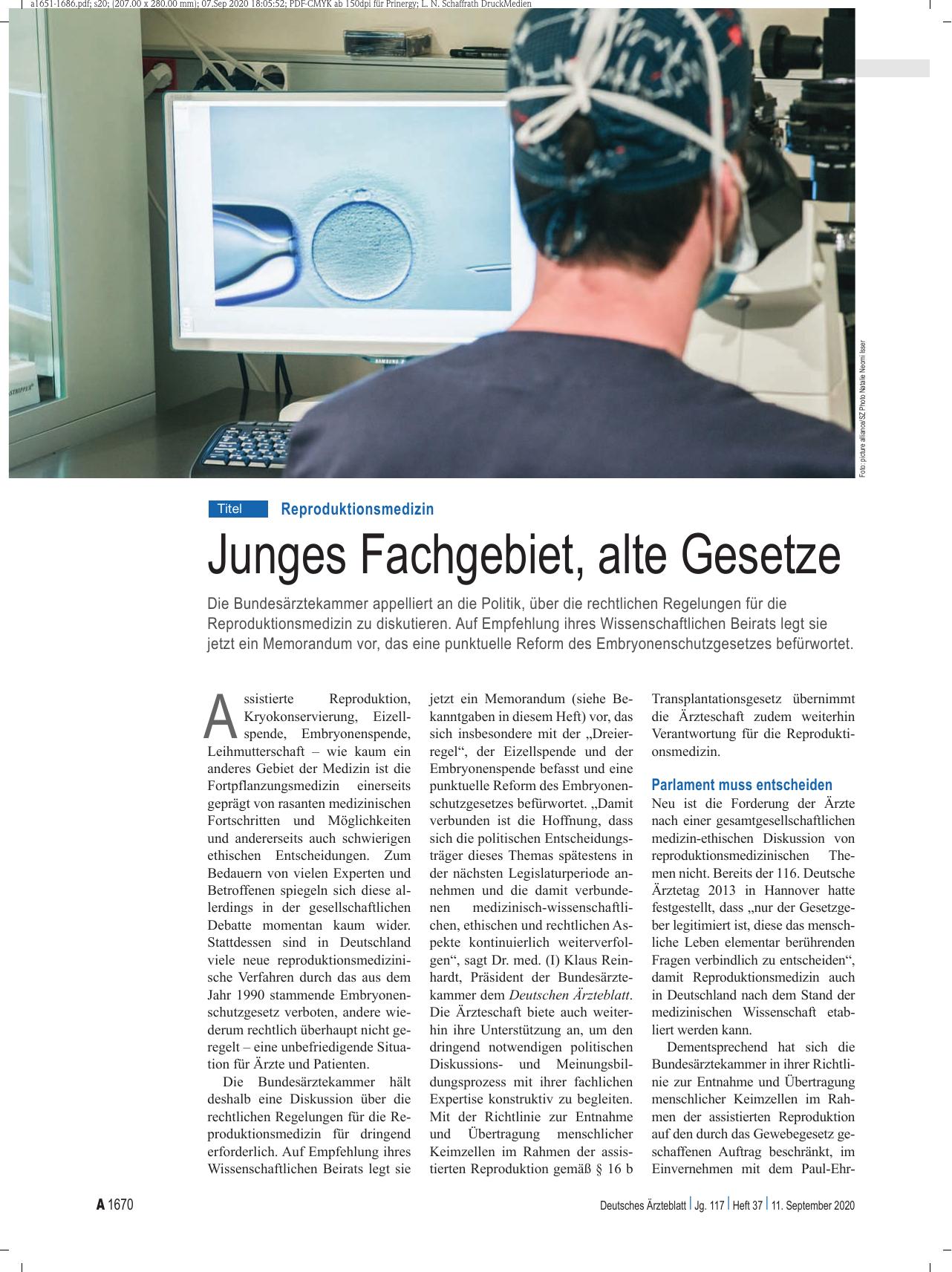 Vorschauseite 1: Reproduktionsmedizin: Junges Fachgebiet, alte Gesetze