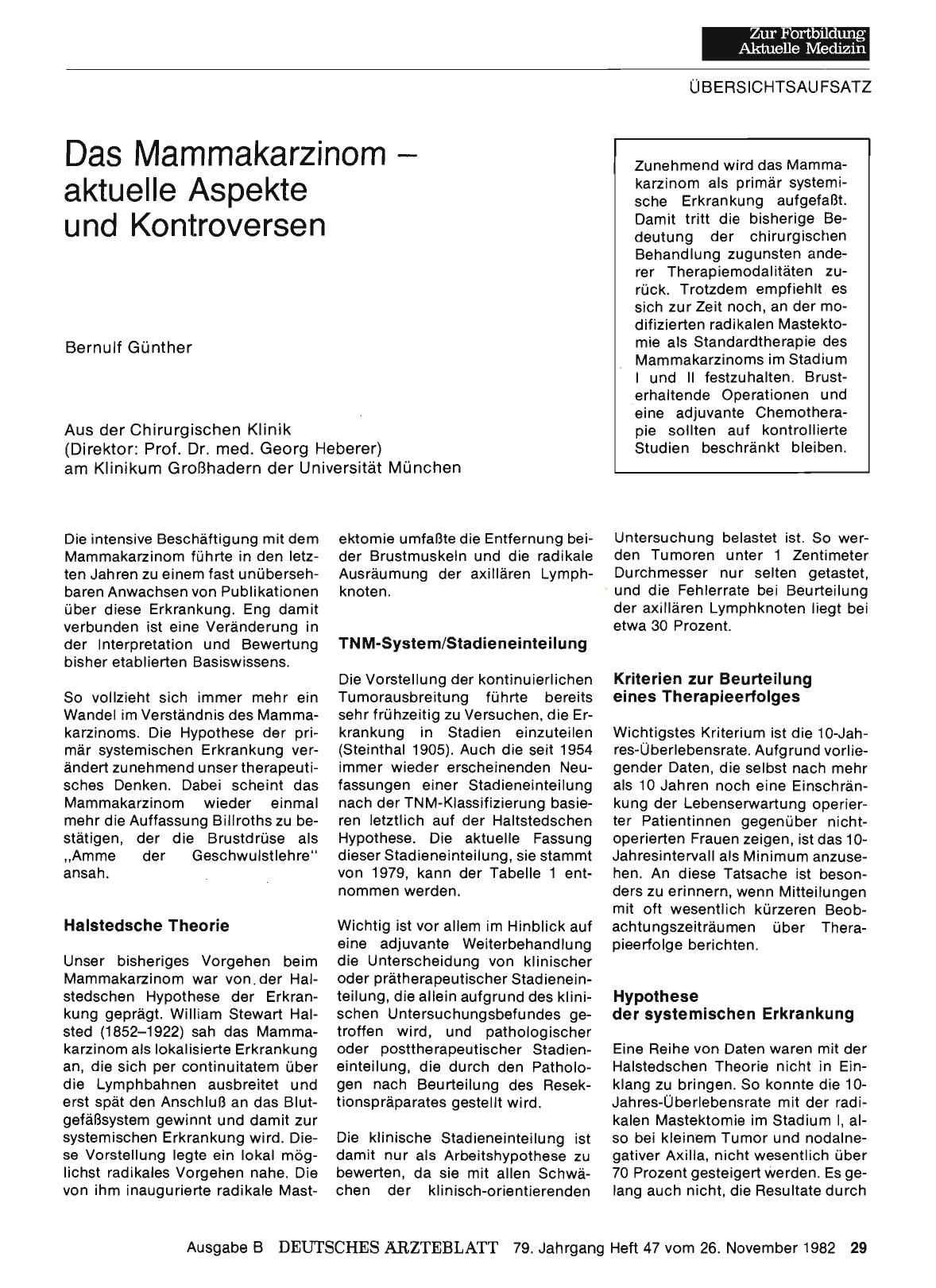 Vorschauseite 1: Das Mammakarzinom — aktuelle Aspekte und Kontroversen