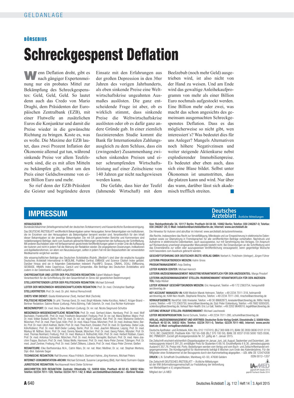 Vorschauseite 1: Börsebius: Schreckgespenst Deflation